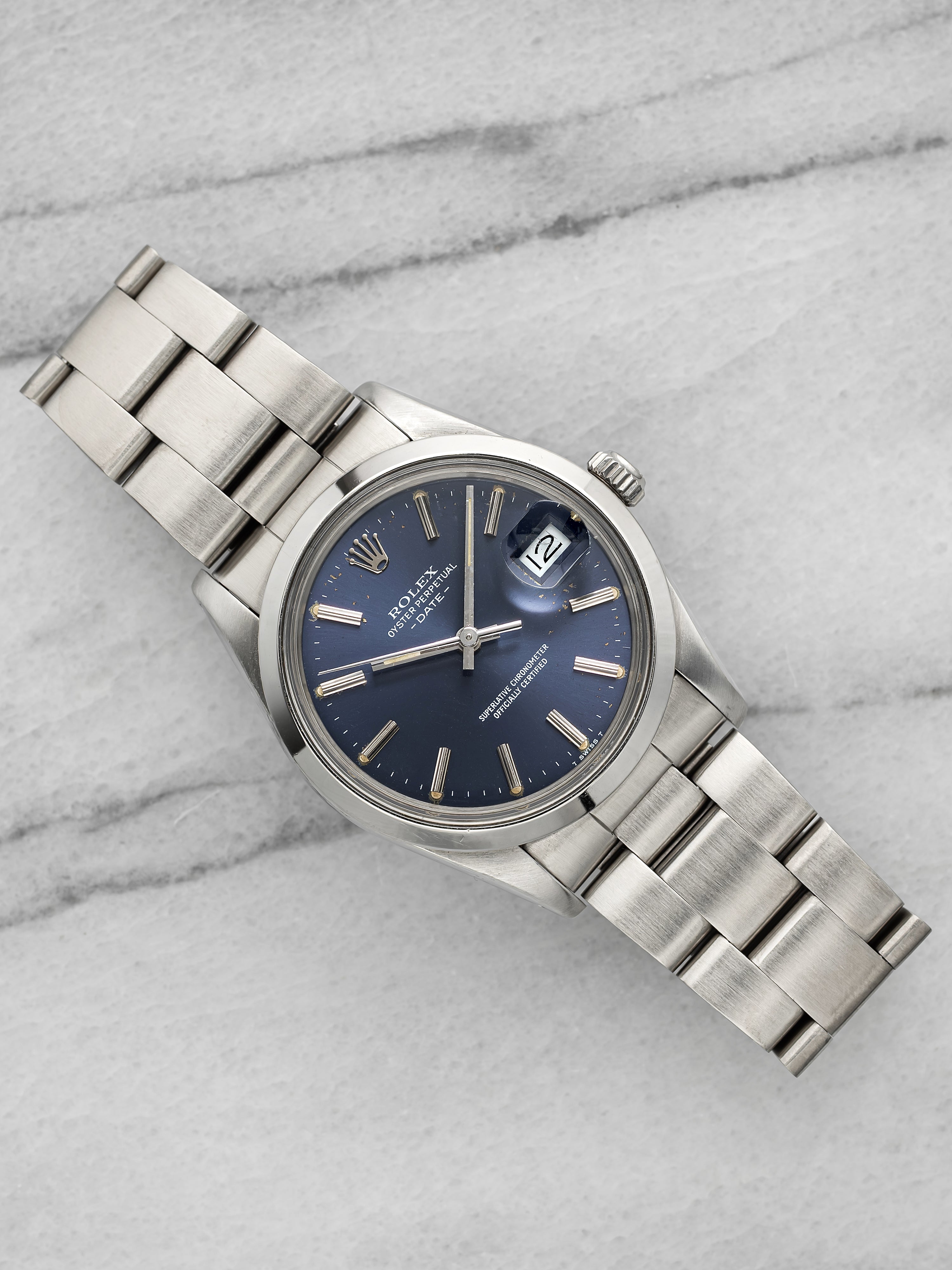 Vintage 1983 Rolex Oyster Perpetual Date 15000 Steel Blue Dial Auto 34 mm