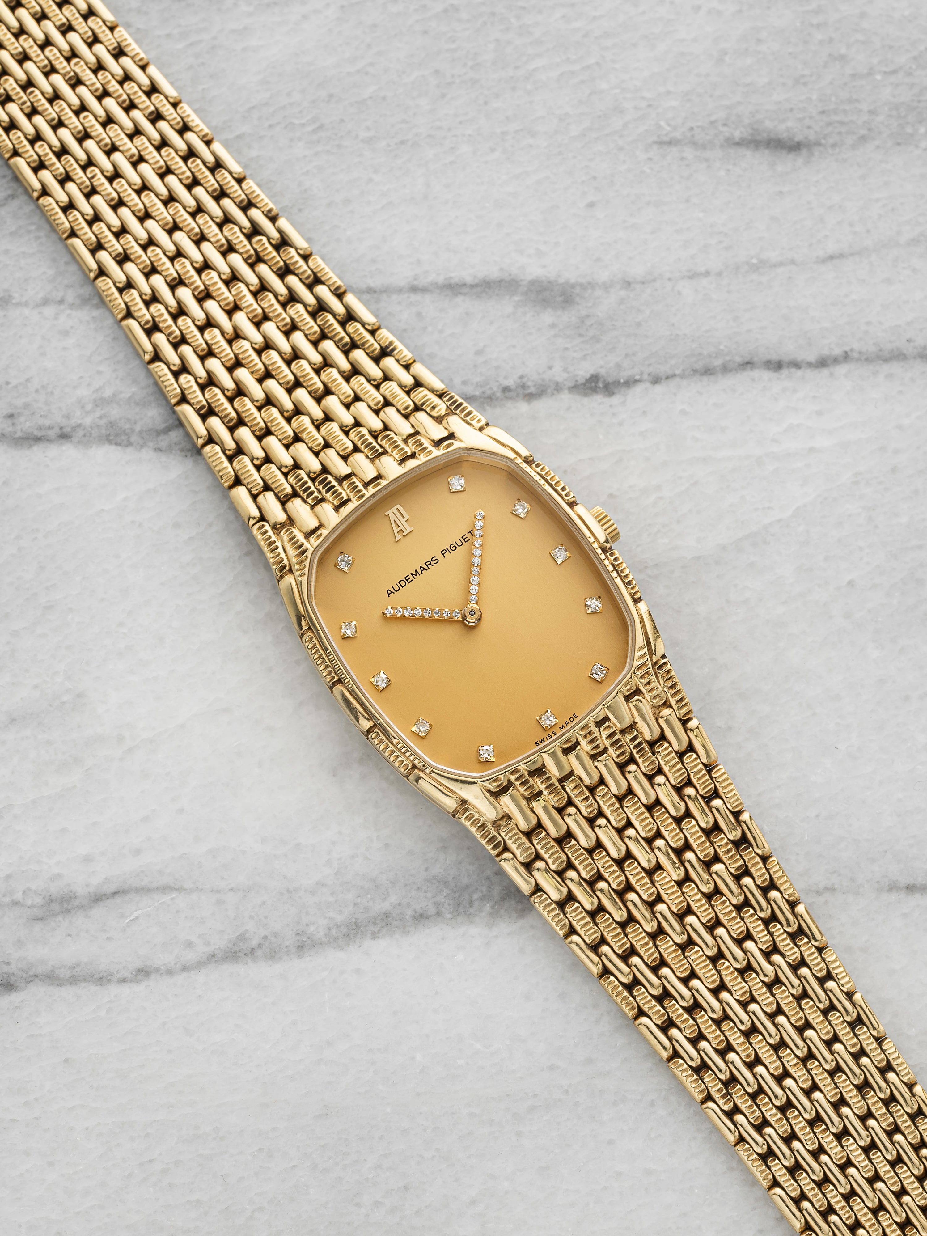Vintage 1980s Audemars Piguet Cobra 18K YG Champagne Diamond Dial Manual 27mm