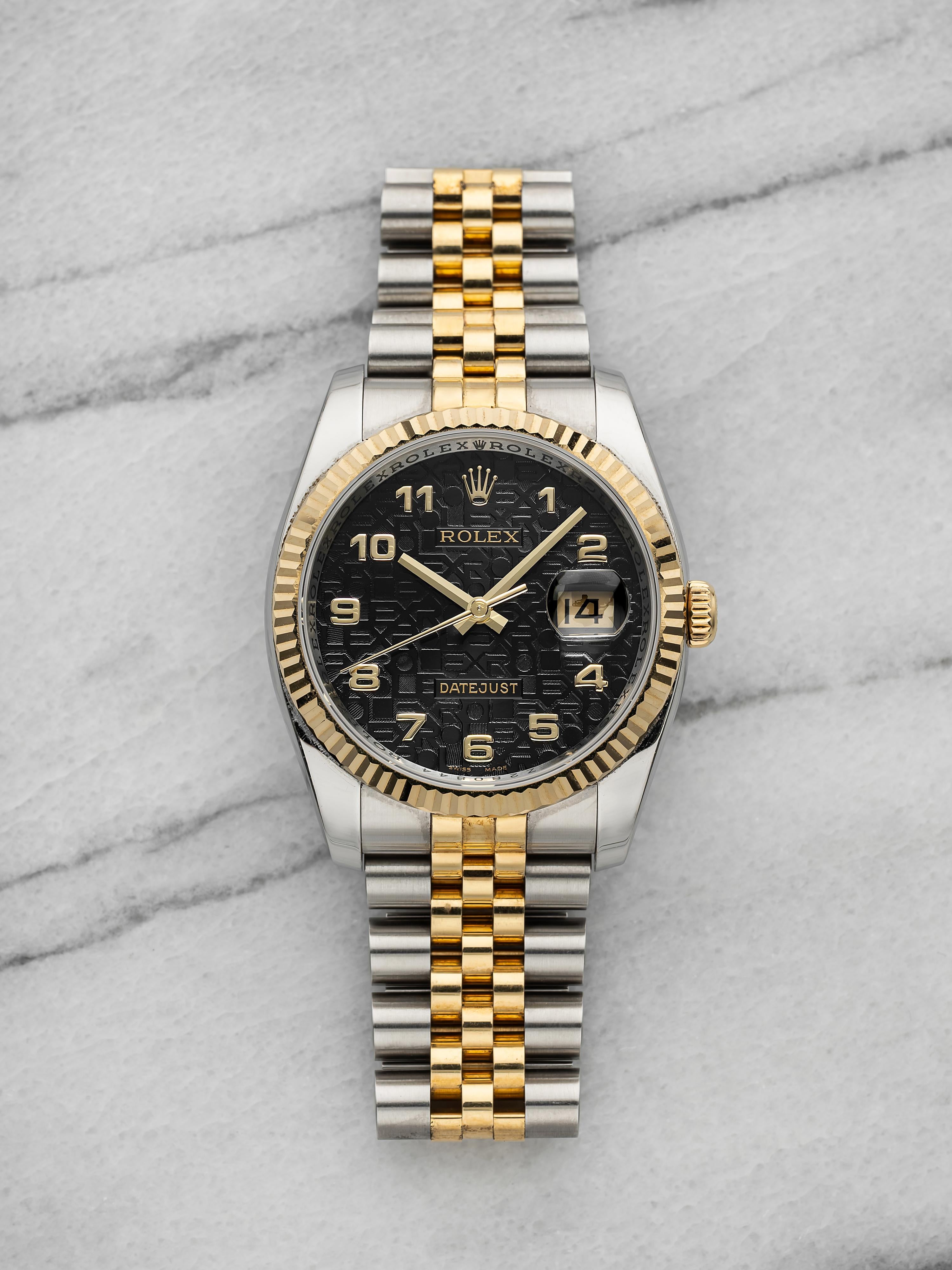 2006 Rolex Datejust 116233 Two Tone Black Motif Dial Automatic 36mm