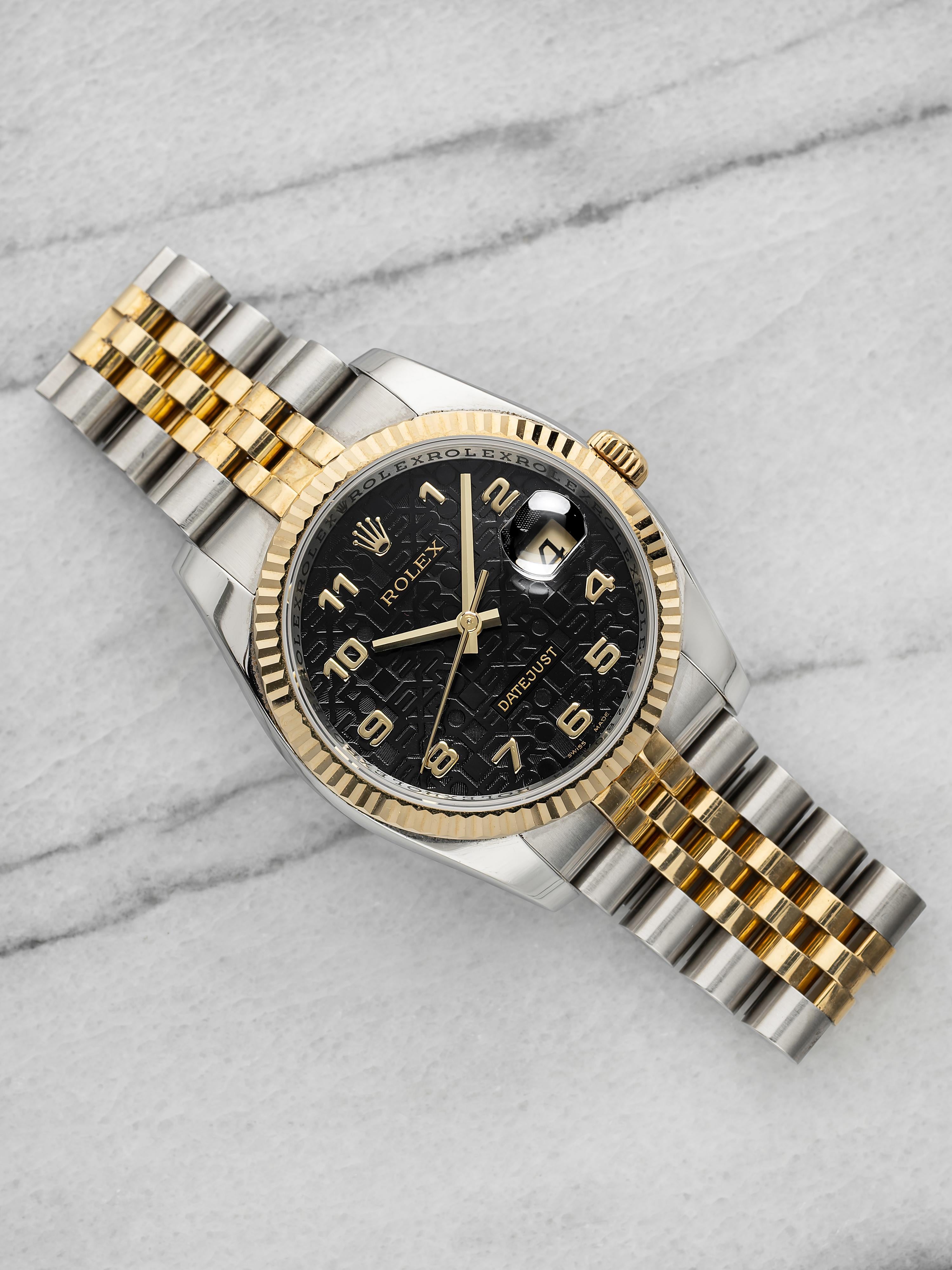 2006 Rolex Datejust 116233 Two Tone Black Motif Dial Automatic 36mm