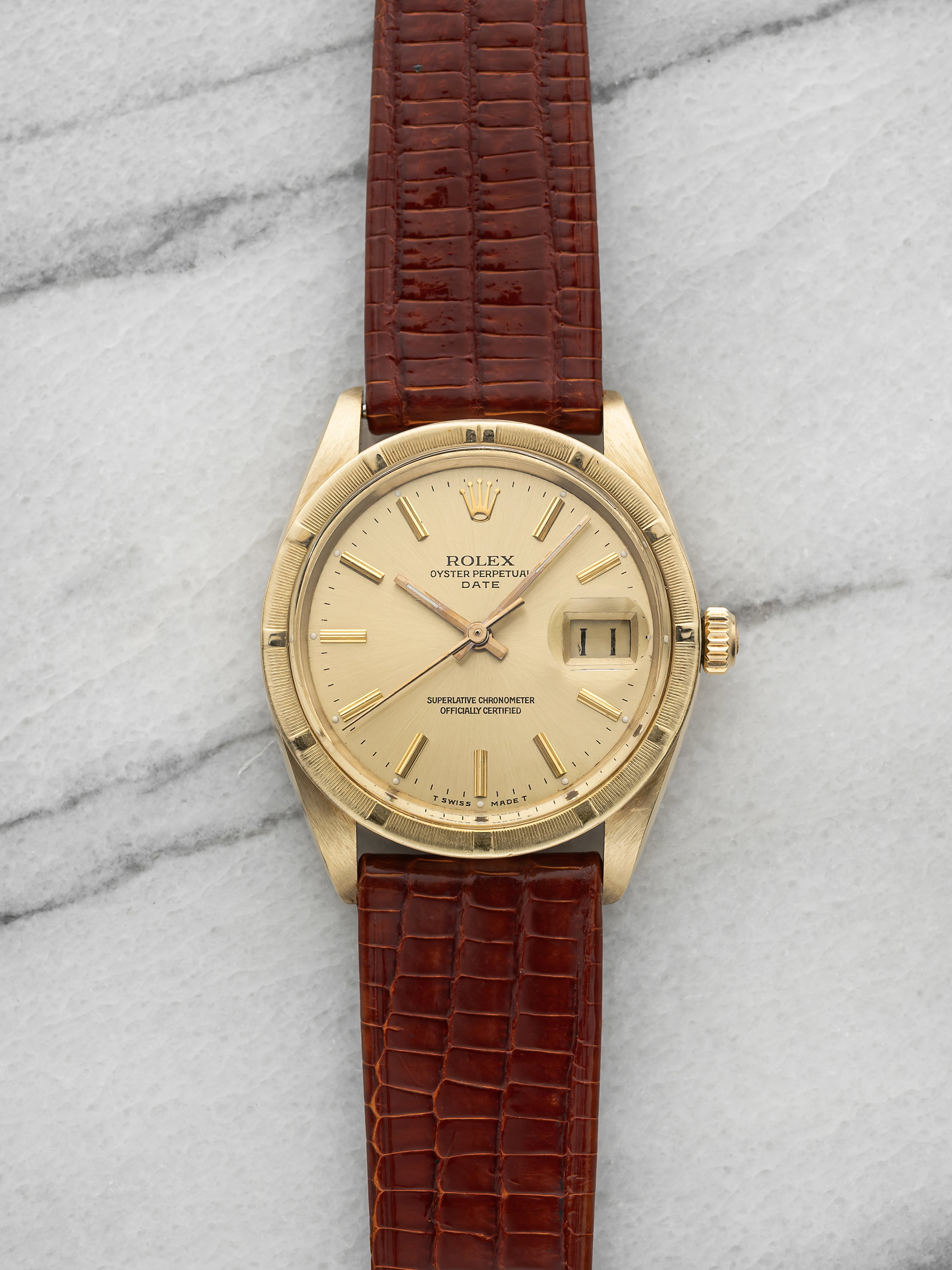 Vintage 1978 Rolex Oyster Perpetual Date 1501 14K YG Champagne Dial Auto 34mm