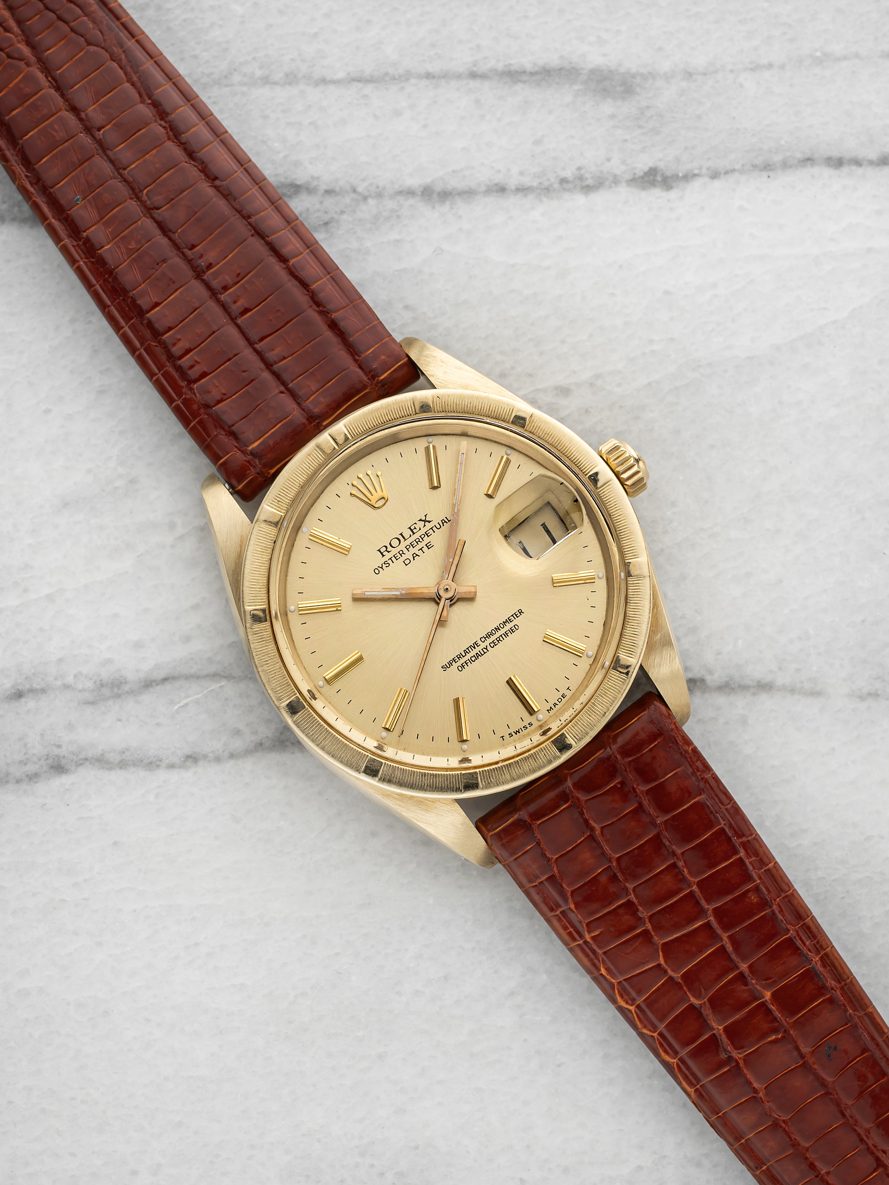 Vintage 1978 Rolex Oyster Perpetual Date 1501 14K YG Champagne Dial Auto 34mm