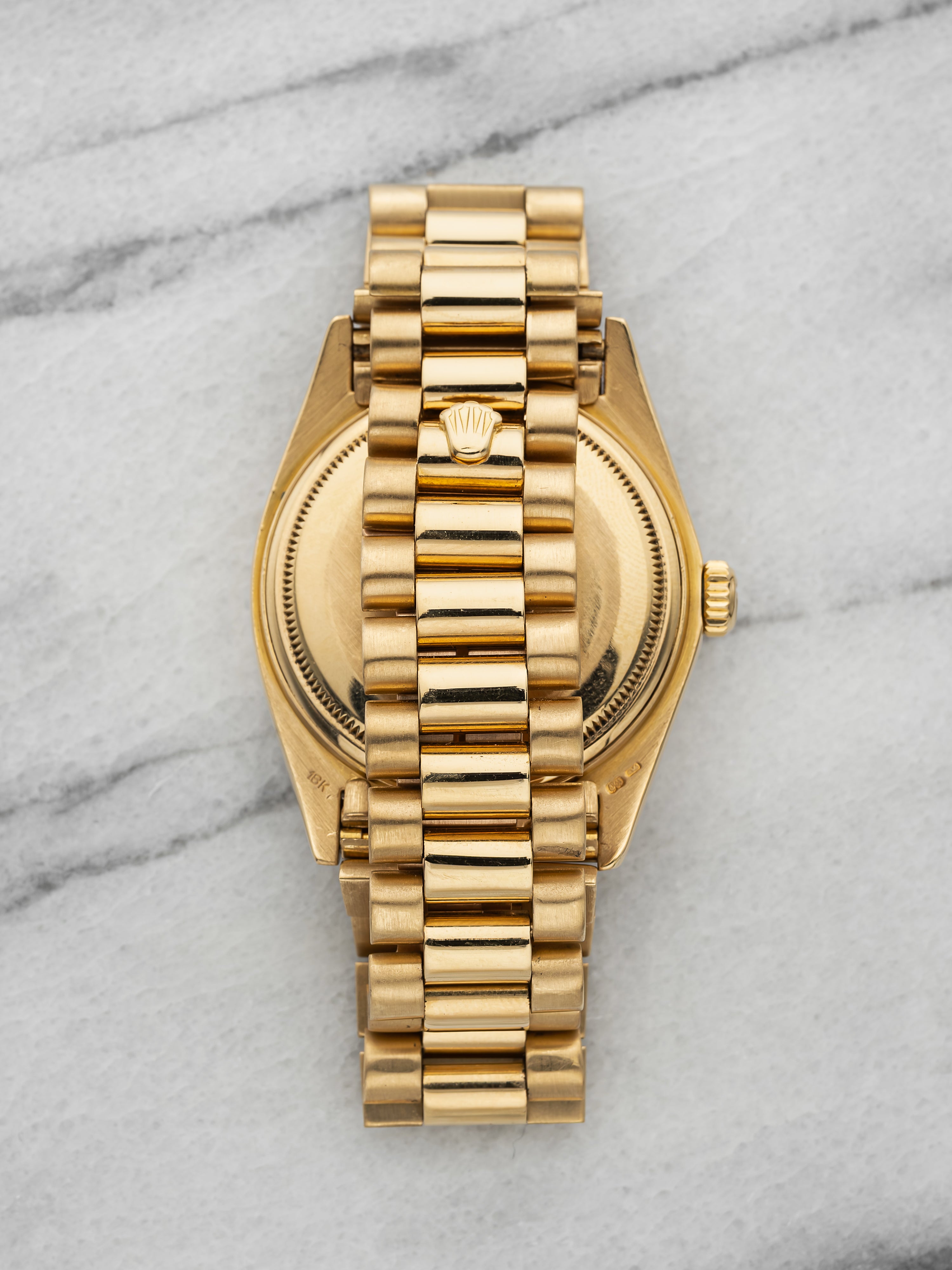 Vintage 1980 Rolex Day-Date 18038 18K Yellow Gold Wood Dial Automatic 36mm