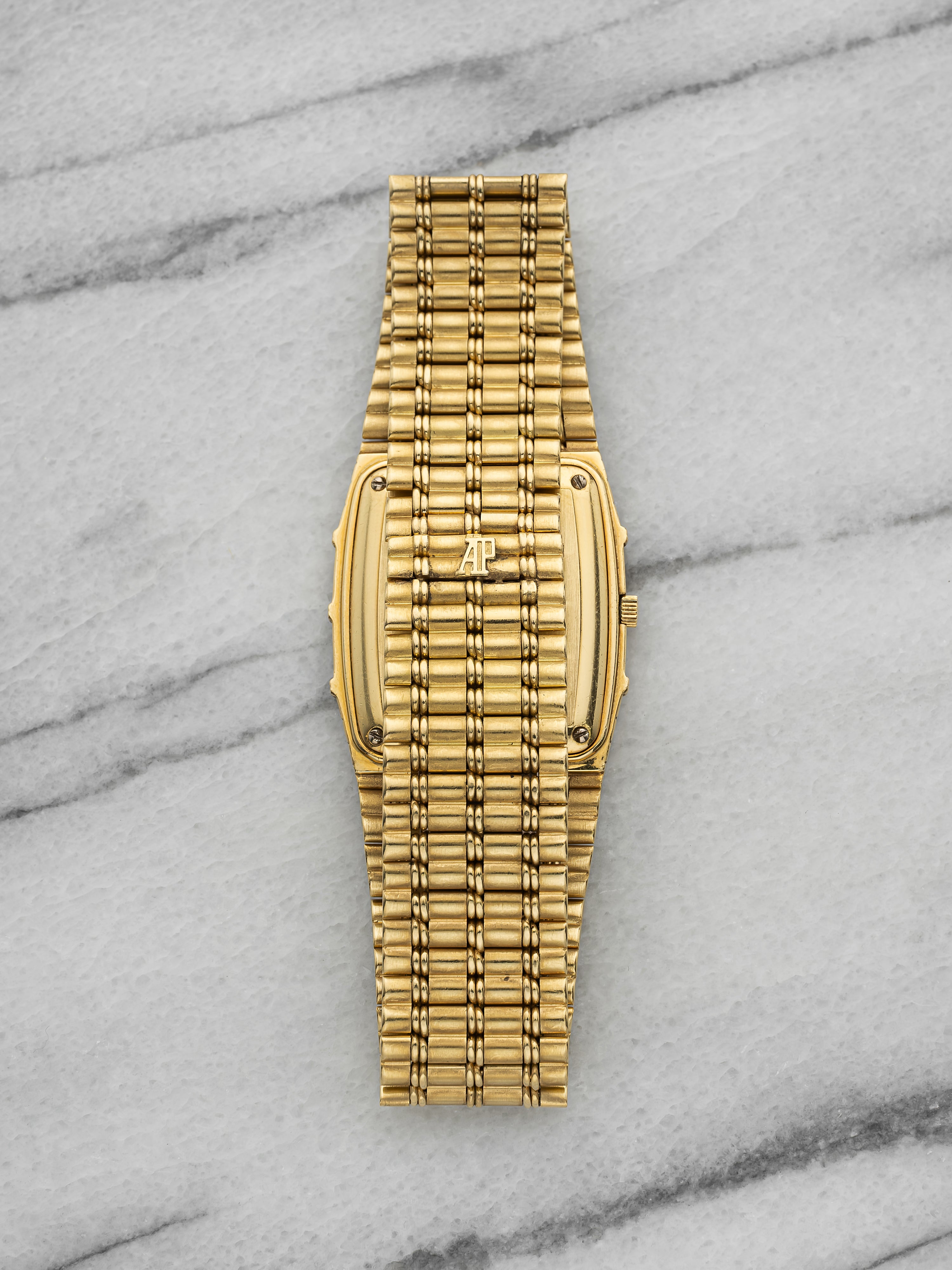 Vintage 1980s Audemars Piguet Bamboo 18K Yellow Gold Champagne Dial Quartz 27 mm