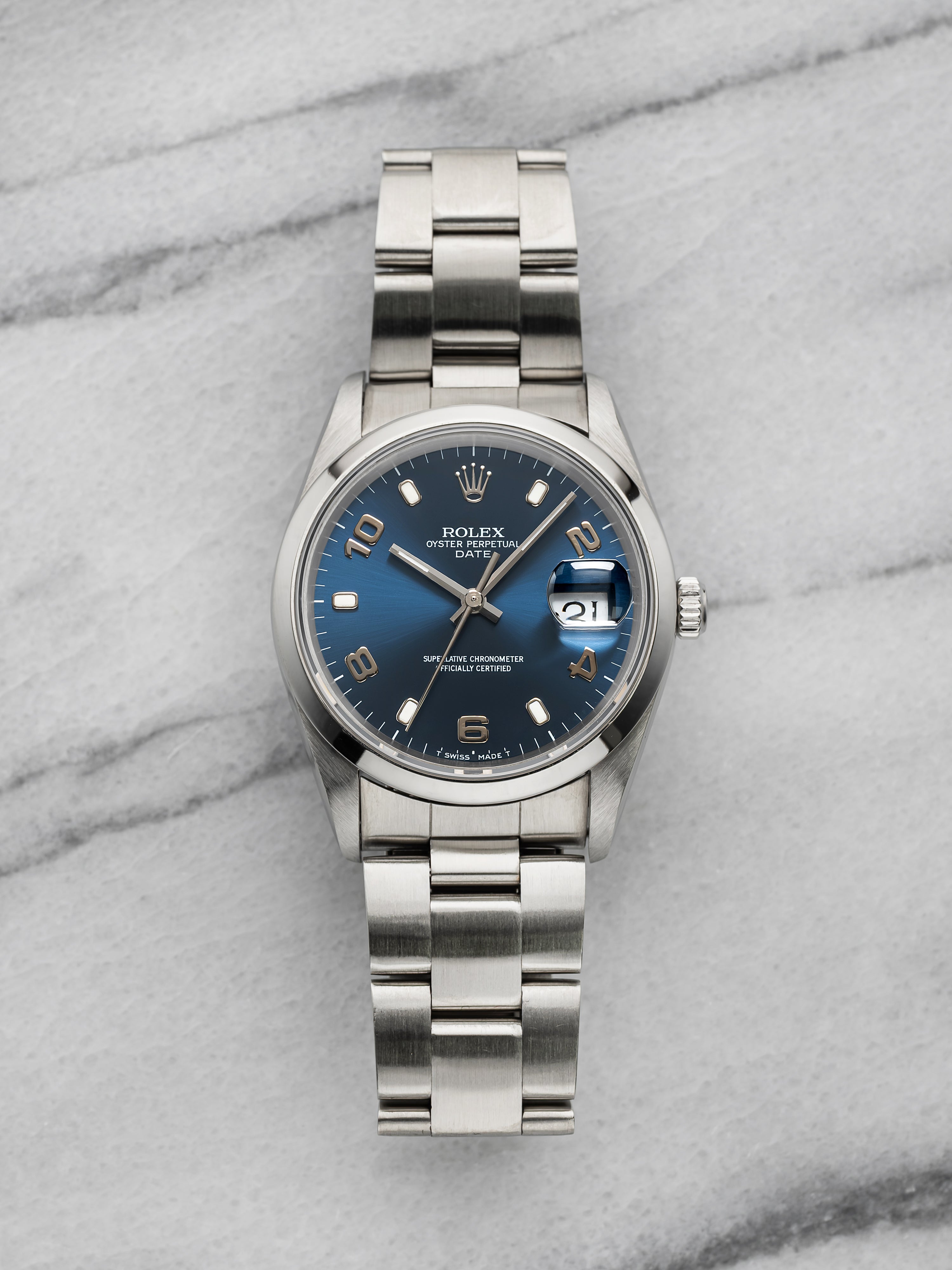 2001 Rolex Oyster Perpetual Date 15200 Steel Blue Arabic Dial Auto 34 mm