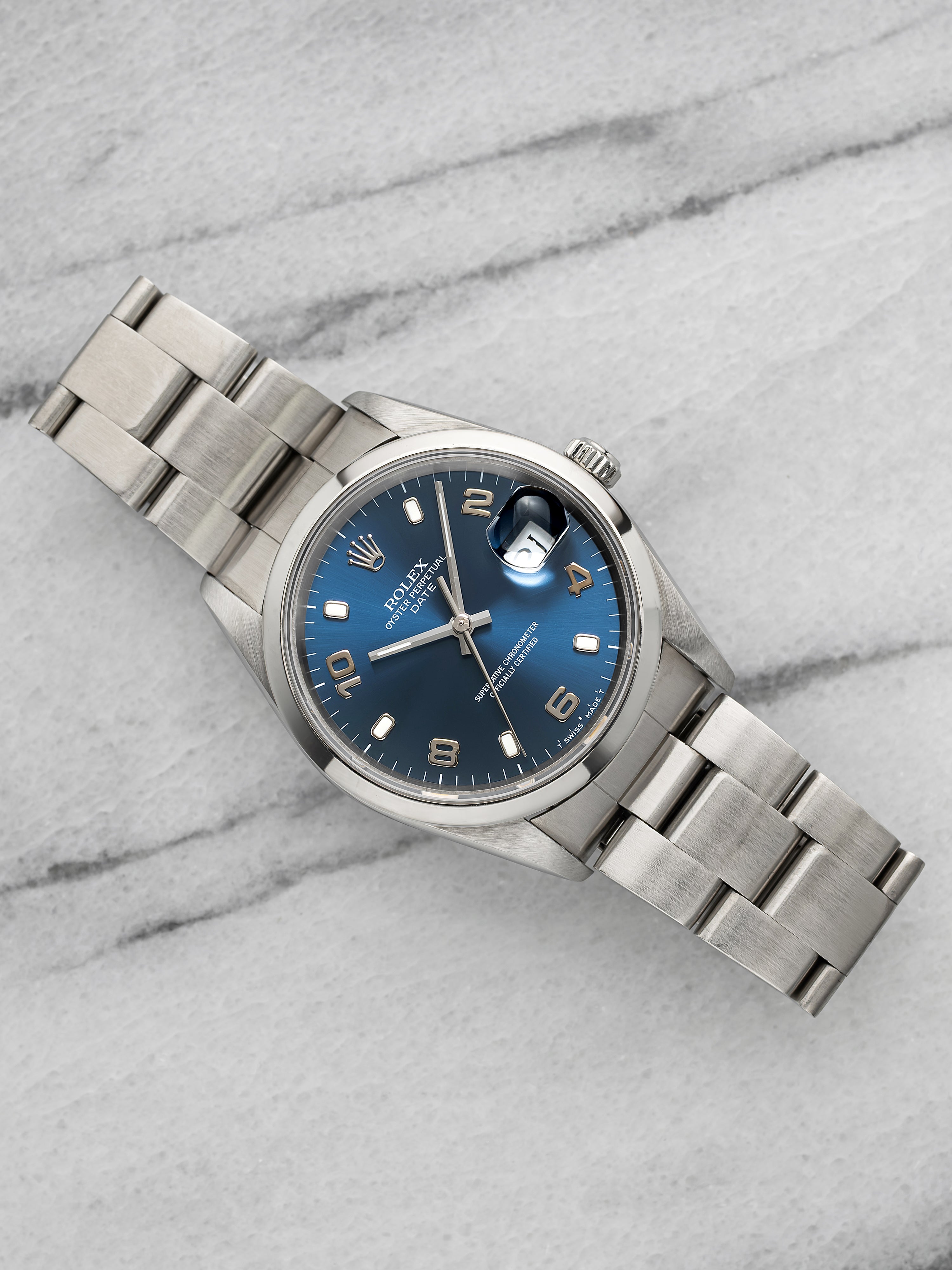 2001 Rolex Oyster Perpetual Date 15200 Steel Blue Arabic Dial Auto 34 mm