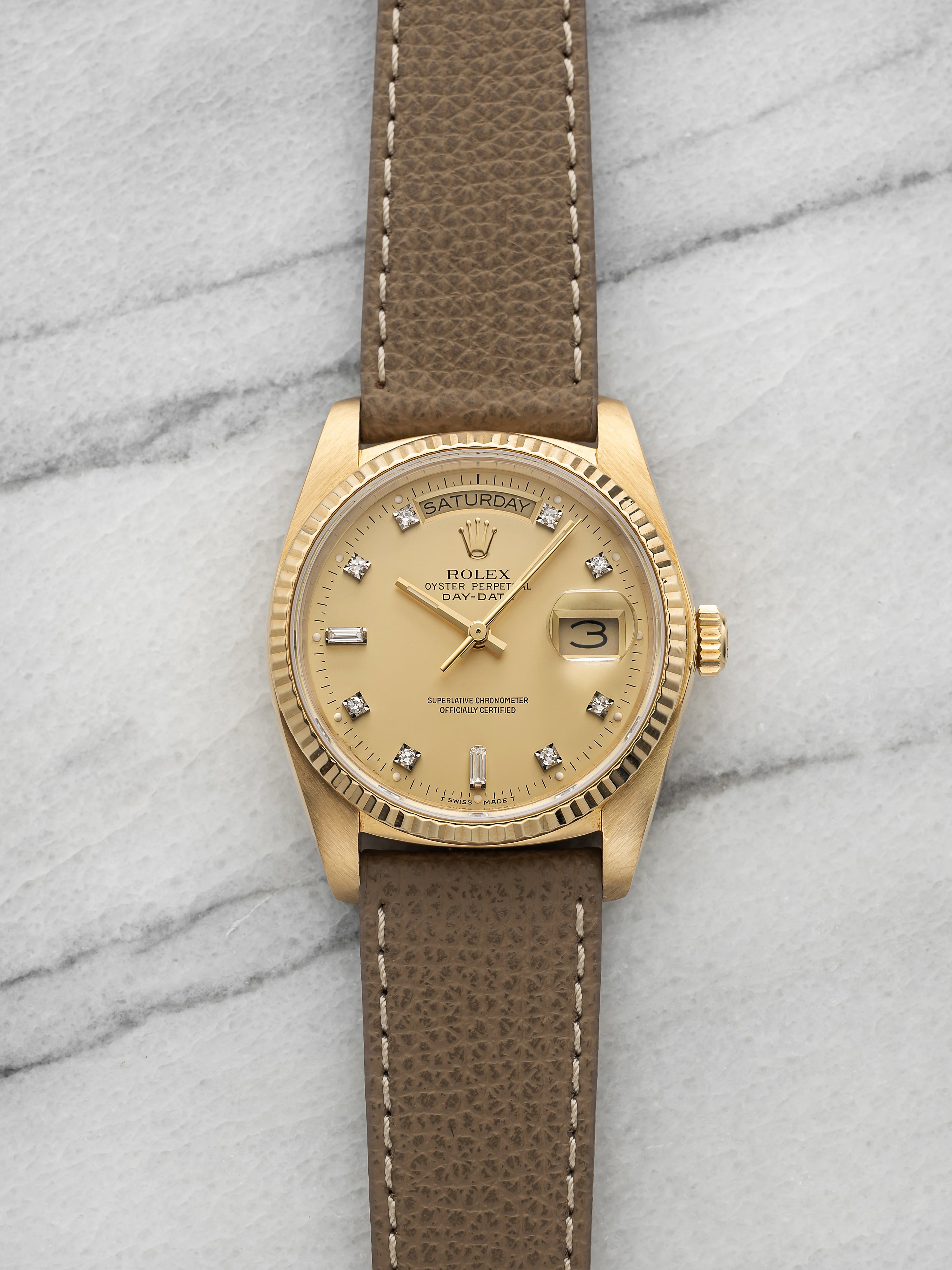 Vintage 1984 Rolex Day-Date 18038 18K YG Champagne Diamond Dial Auto 36mm
