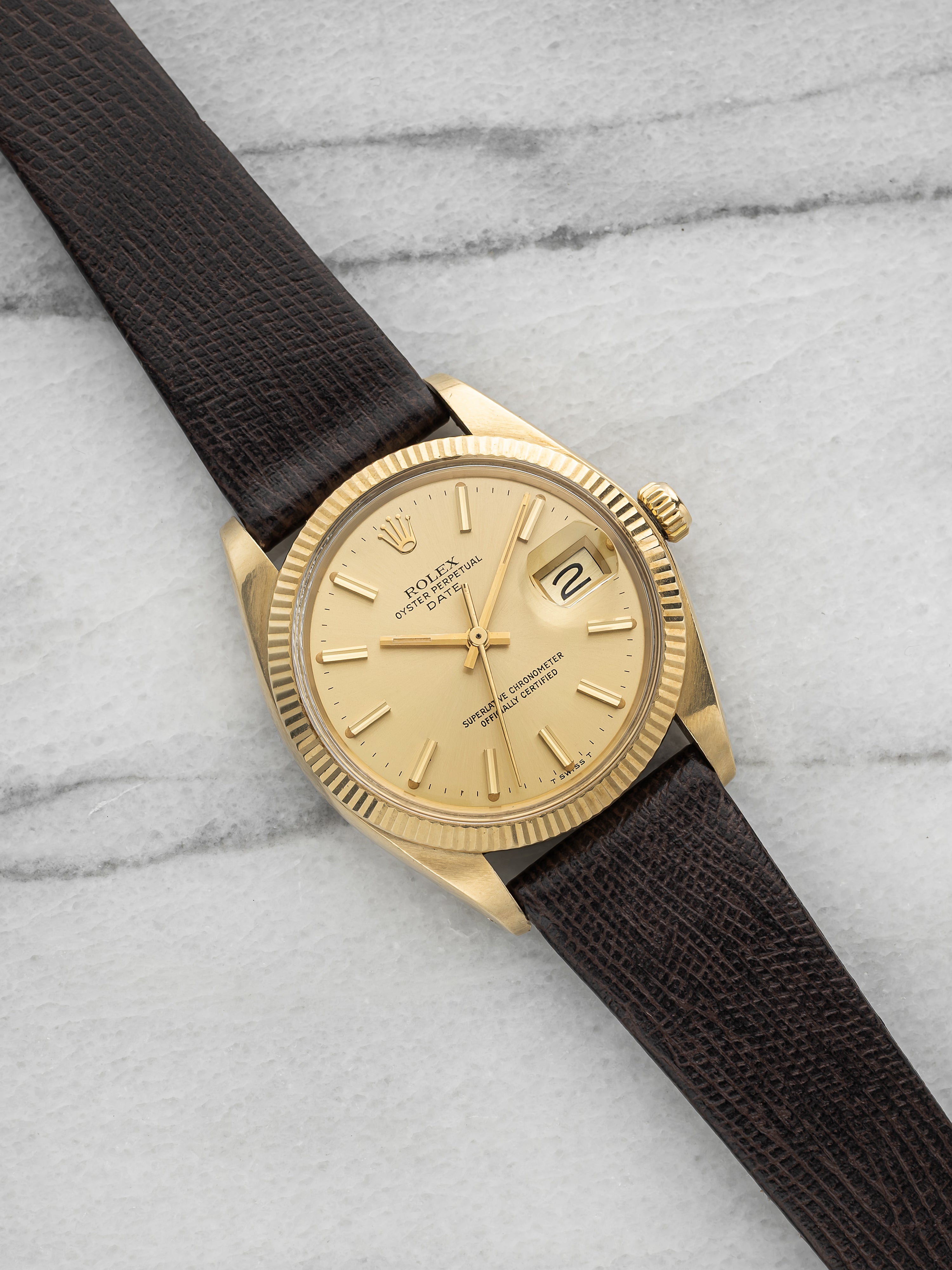 Vintage 1976 Rolex Oyster Perpetual Date 1503 14K YG Champagne Dial Auto 34mm