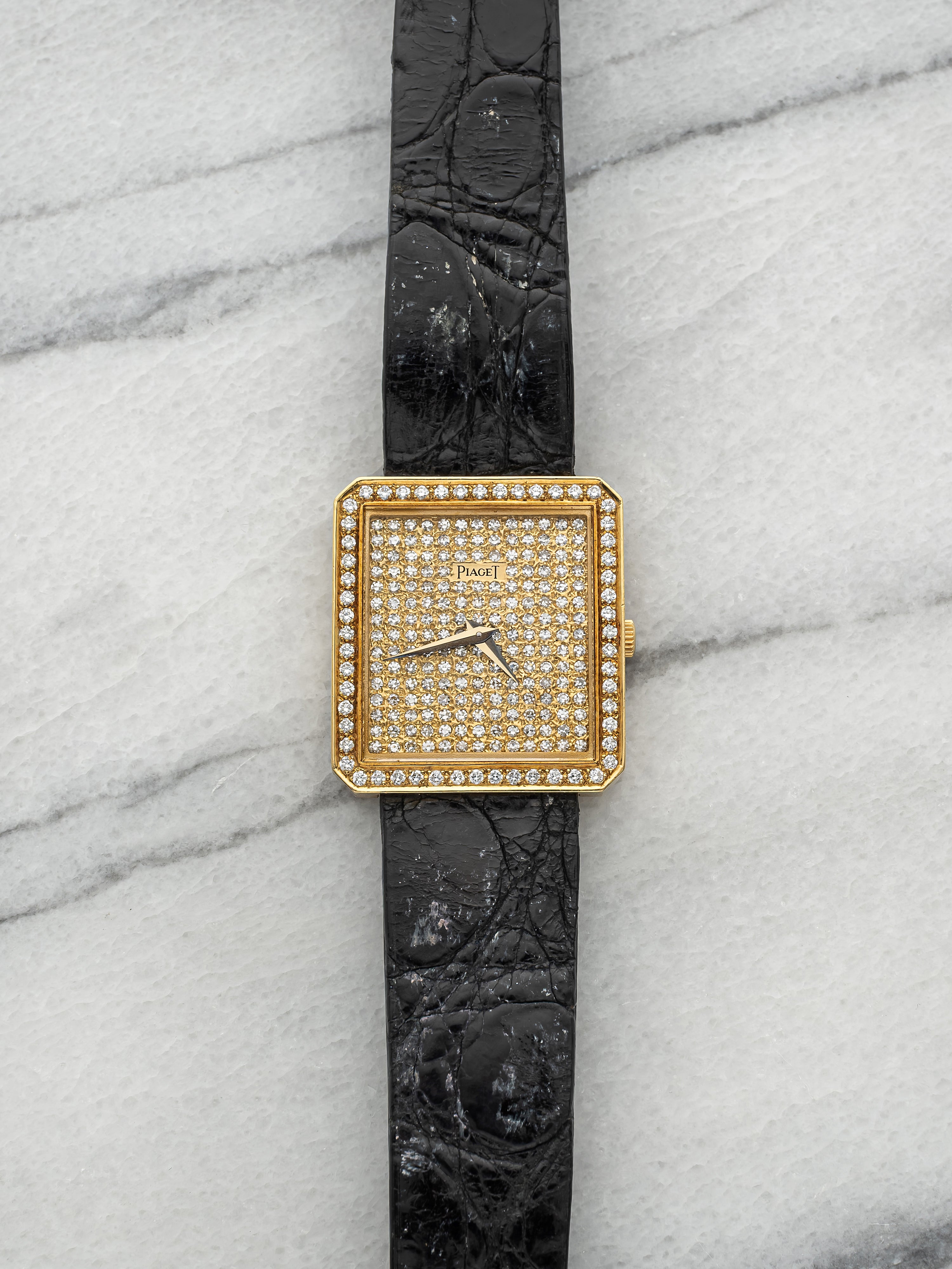 Vintage 1980s Piaget Protocole 8154 18K YG Pavé Diamond Dial Quartz 25mm