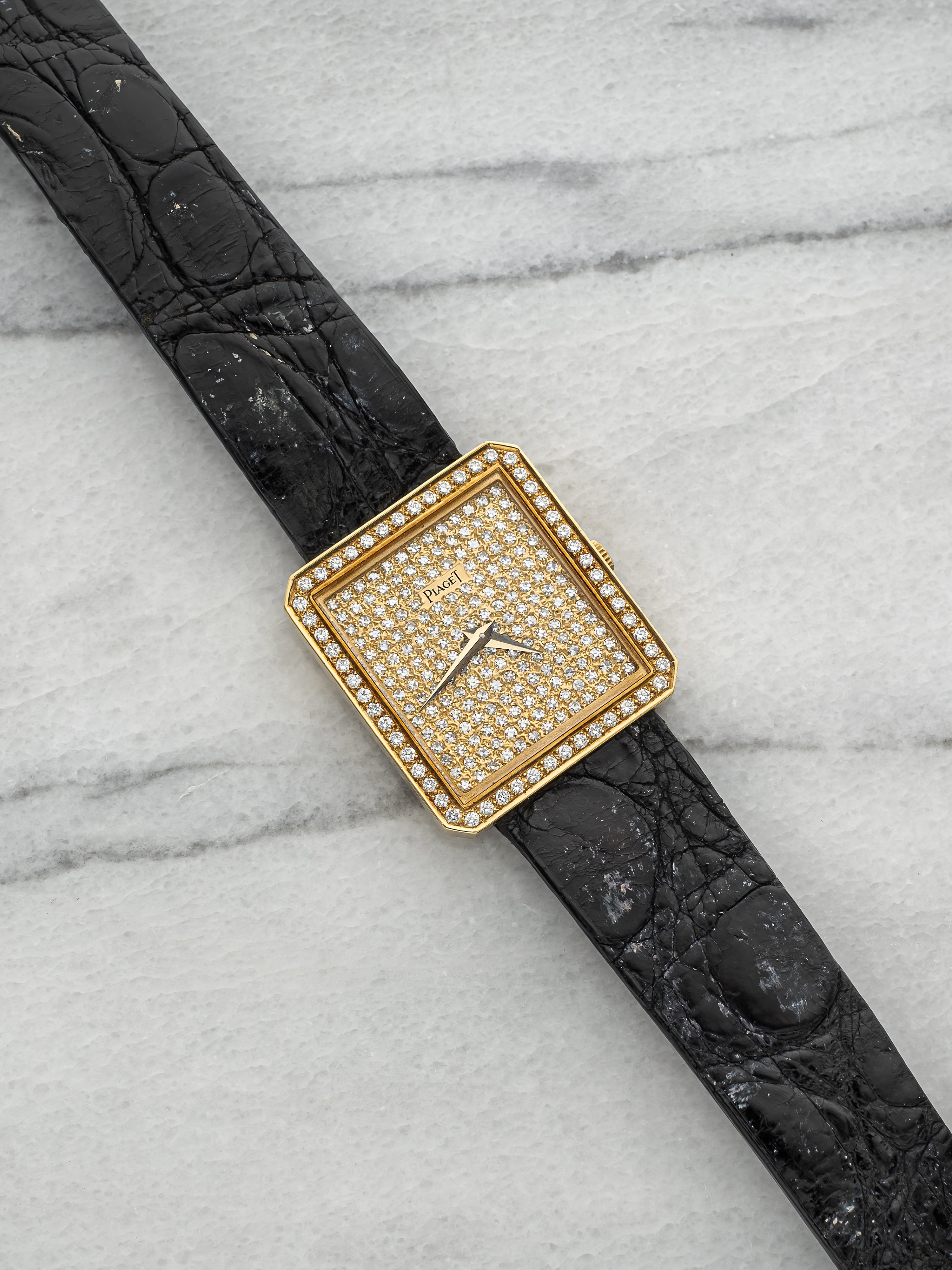 Vintage 1980s Piaget Protocole 8154 18K YG Pavé Diamond Dial Quartz 25mm