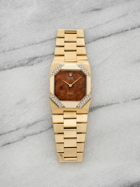1976 Rolex Cellini 4055 - 18K Yellow Gold Walnut Burl Wood Dial Diamon