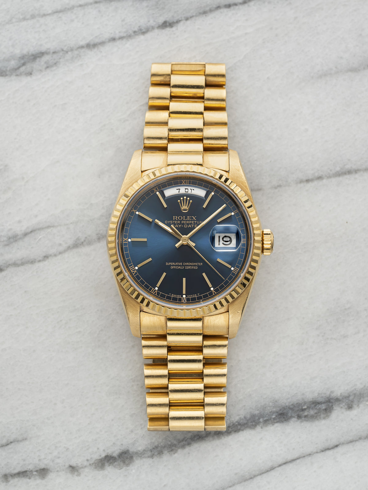 1990 Rolex Day-Date 18238 - 18K Yellow Gold Blue Dial
