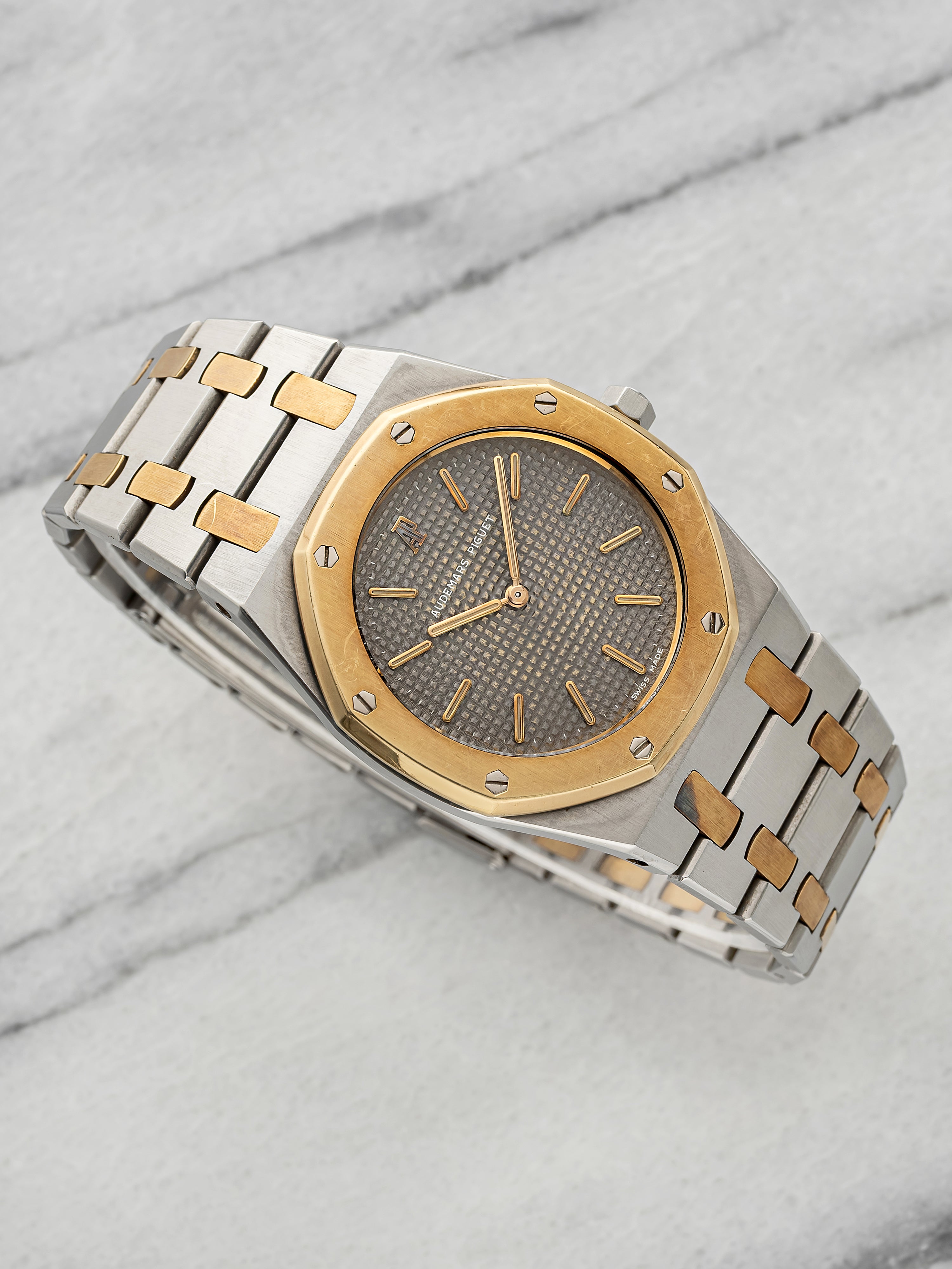 Vintage 1980s Audemars Piguet Royal Oak 56303SA Two Tone Grey Dial Quartz 33mm