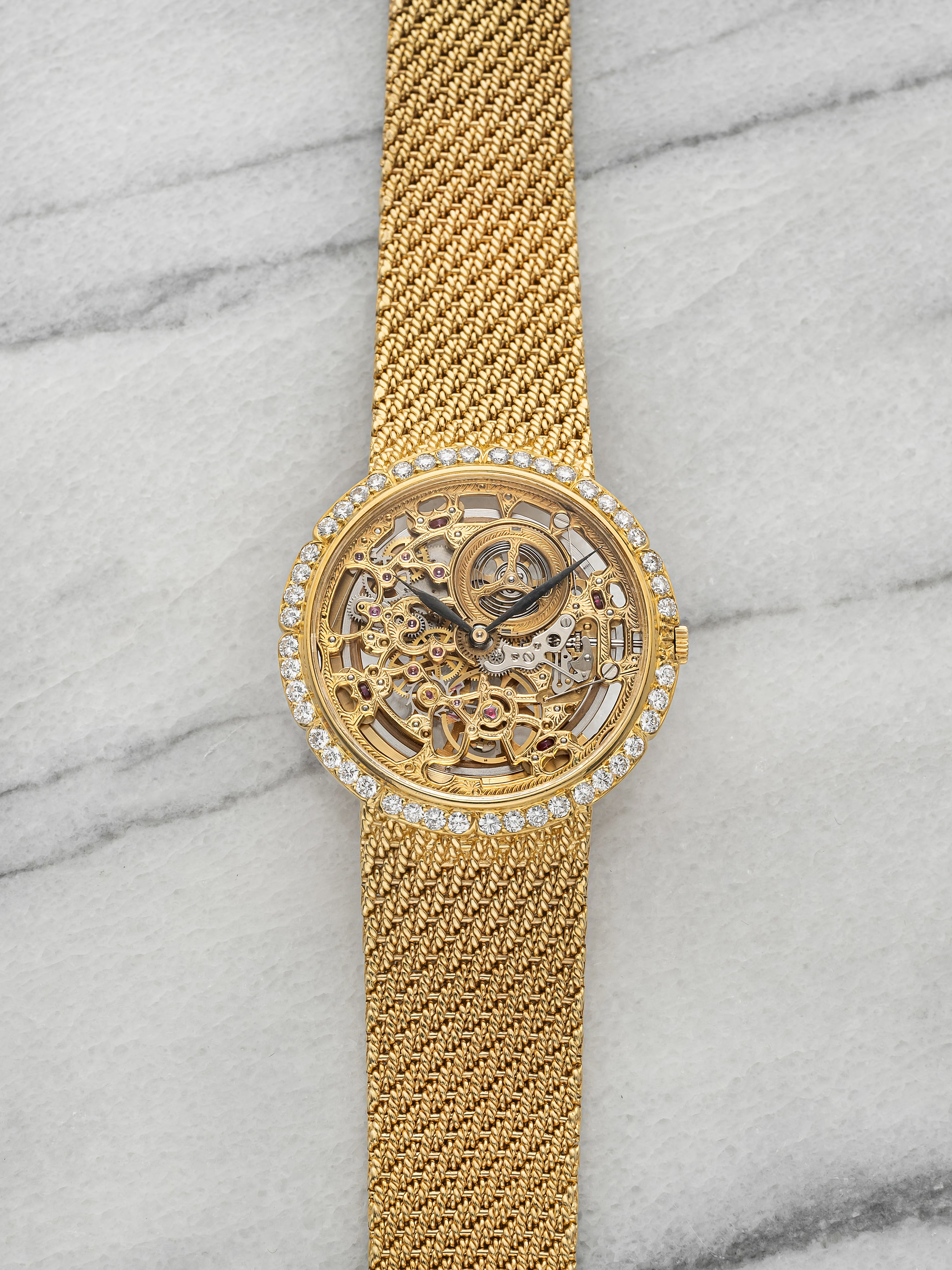 Vintage 1990s Audemars Piguet Skeleton 18K YG Diamond Bezel Auto 35mm