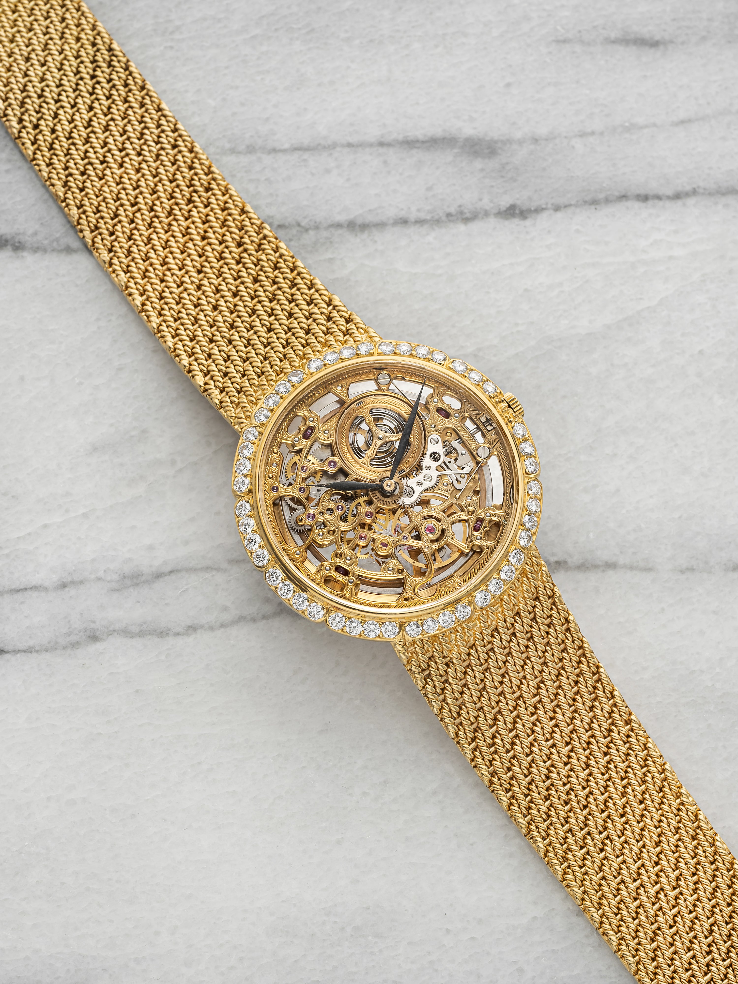 Vintage 1990s Audemars Piguet Skeleton 18K YG Diamond Bezel Auto 35mm