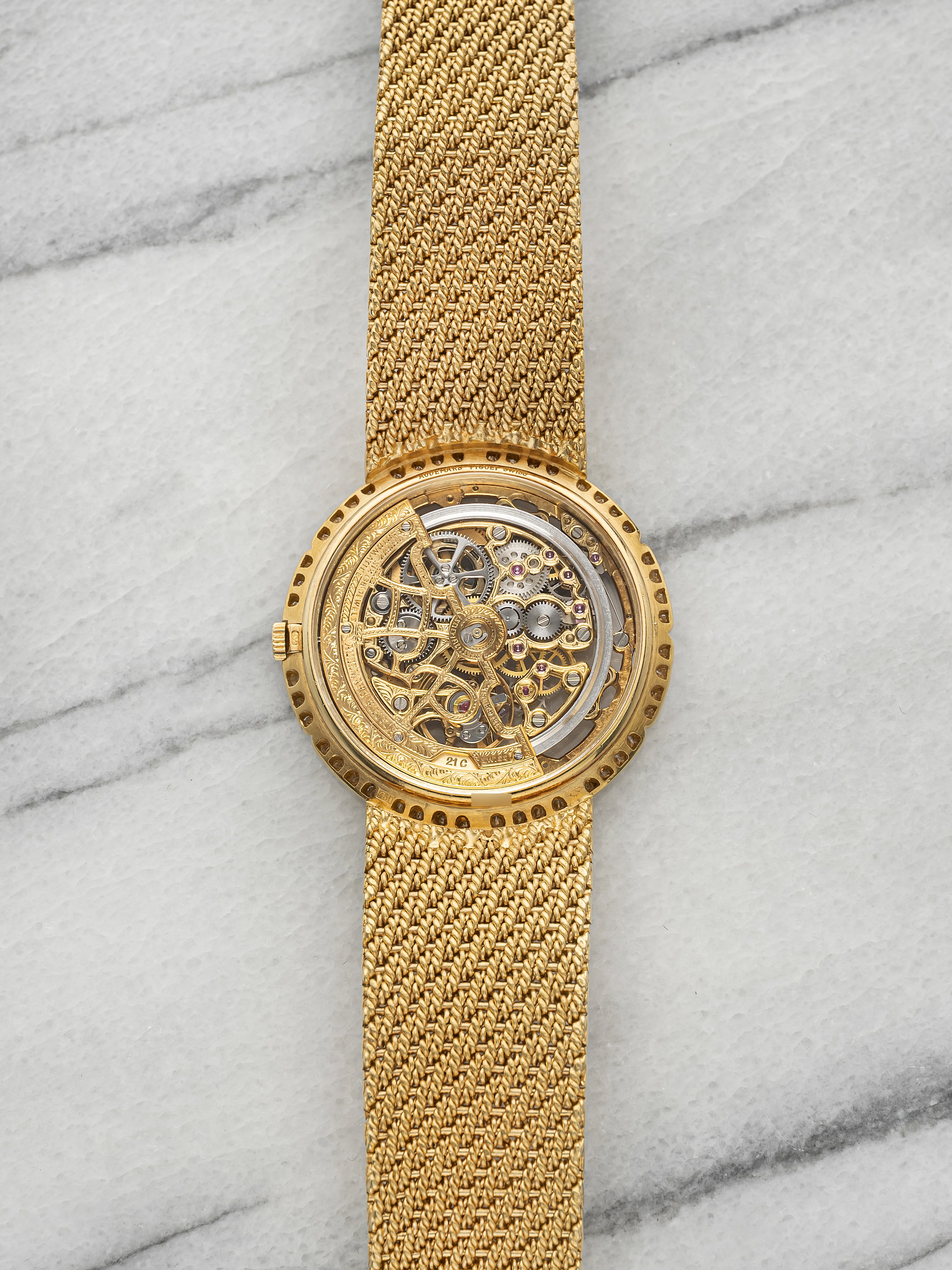 Vintage 1990s Audemars Piguet Skeleton 18K YG Diamond Bezel Auto 35mm