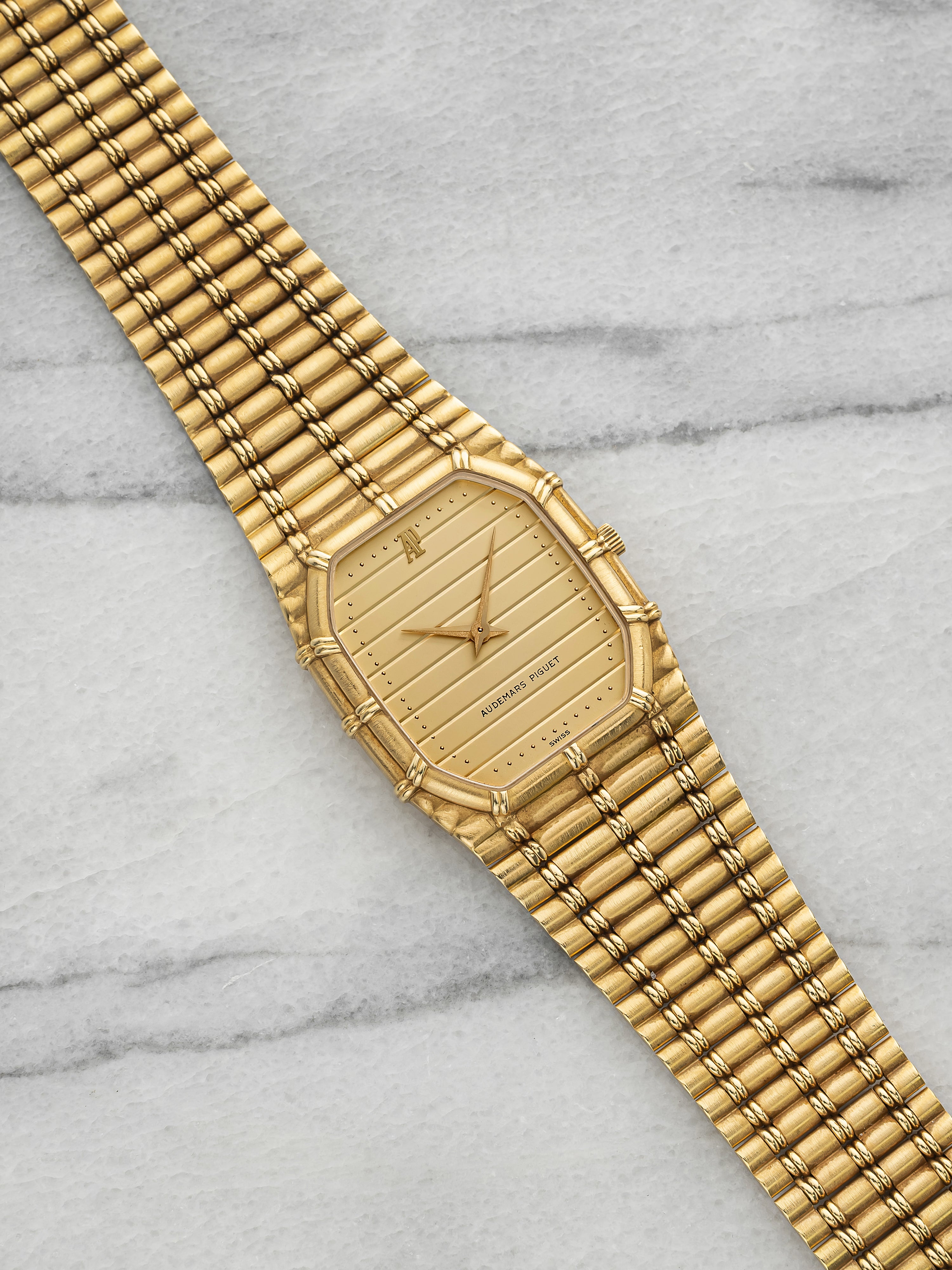 Vintage 1980s Audemars Piguet Bamboo 56205 18K YG Champagne Dot Dial Quartz 27mm