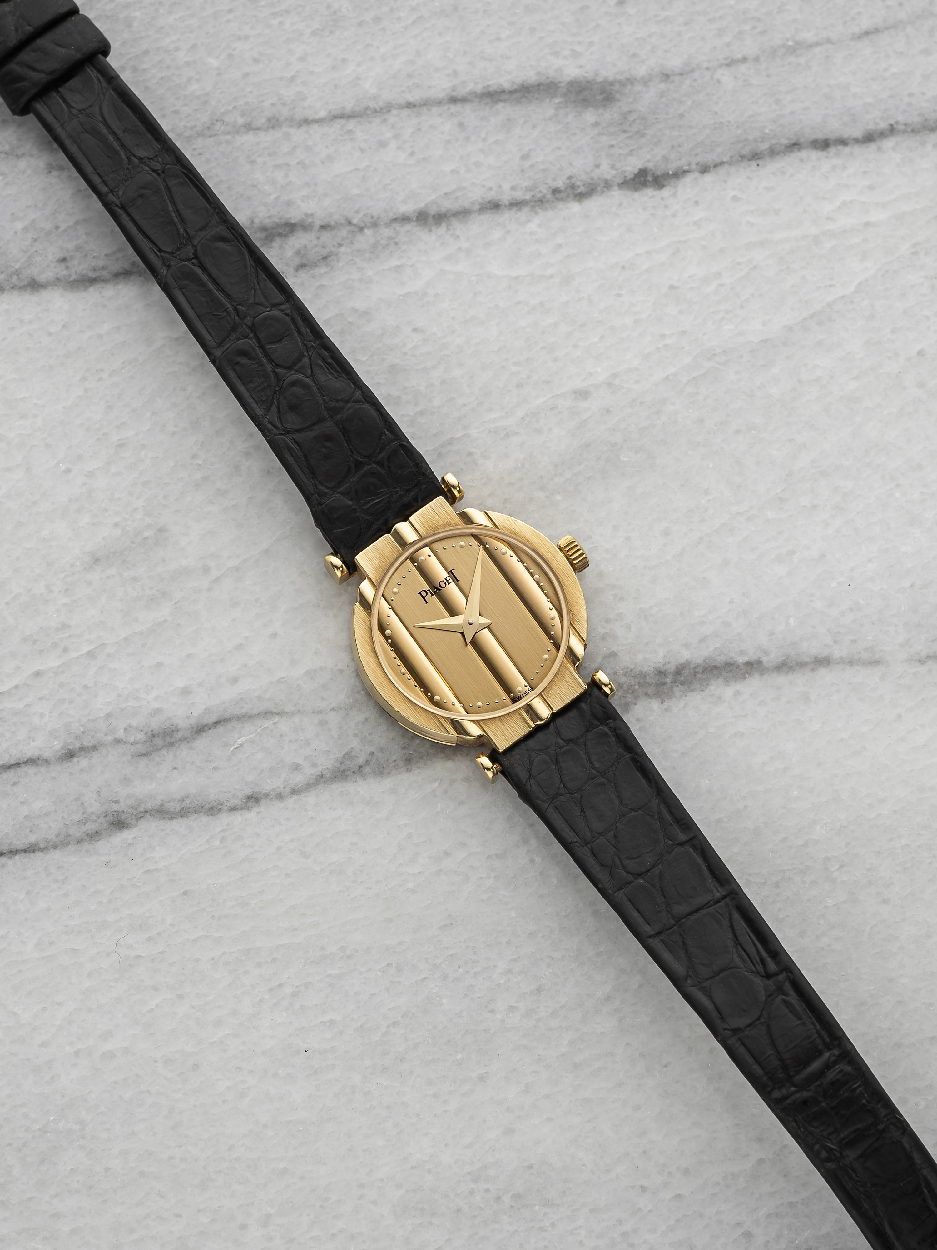 Vintage 1980s Piaget Polo 8243 Ladies 18K Yellow Gold Champagne Dial Quartz 20mm