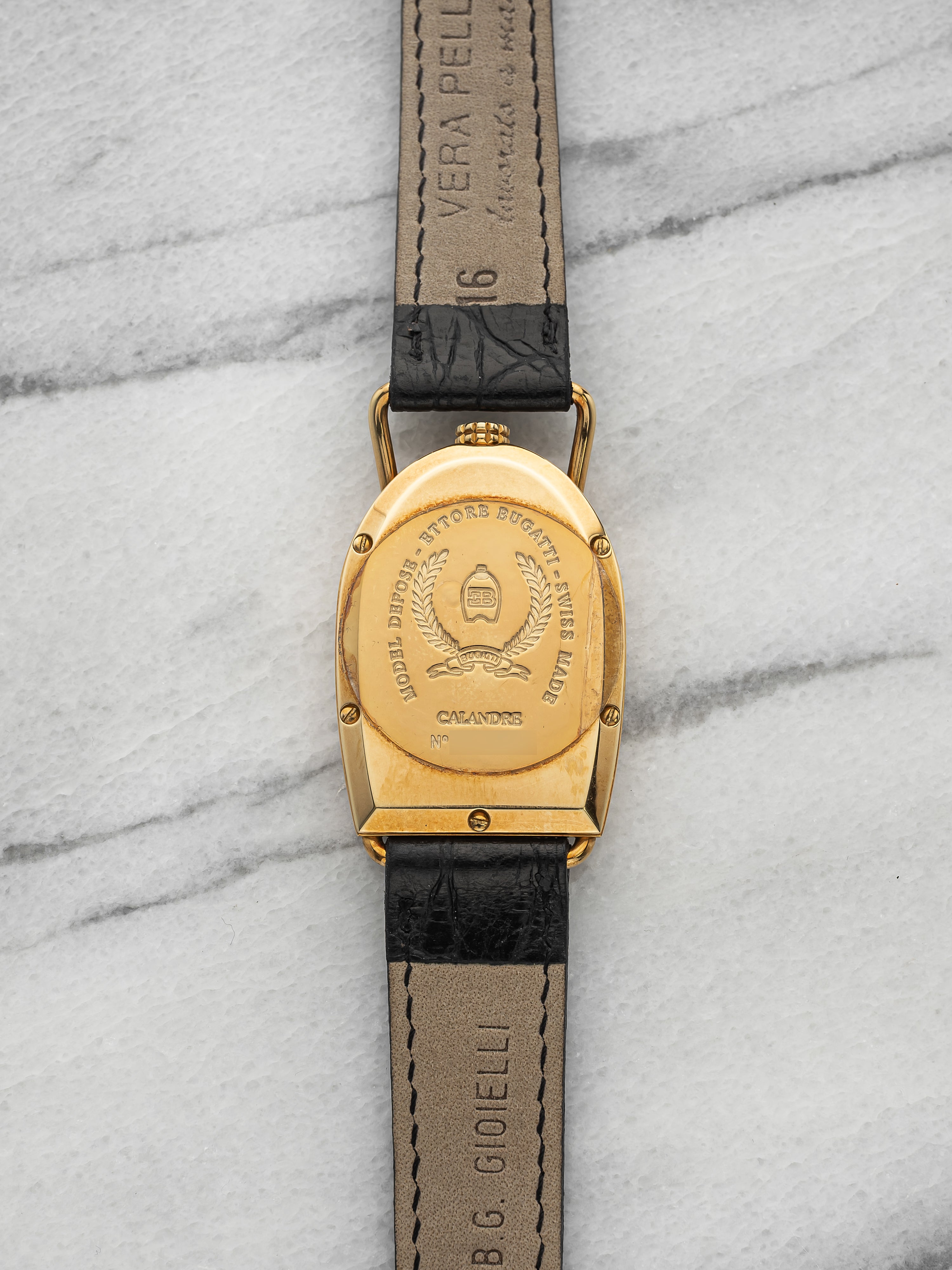 Vintage 1998 Ettore Bugatti Grille 18K Yellow Gold White Dial Auto 26mm