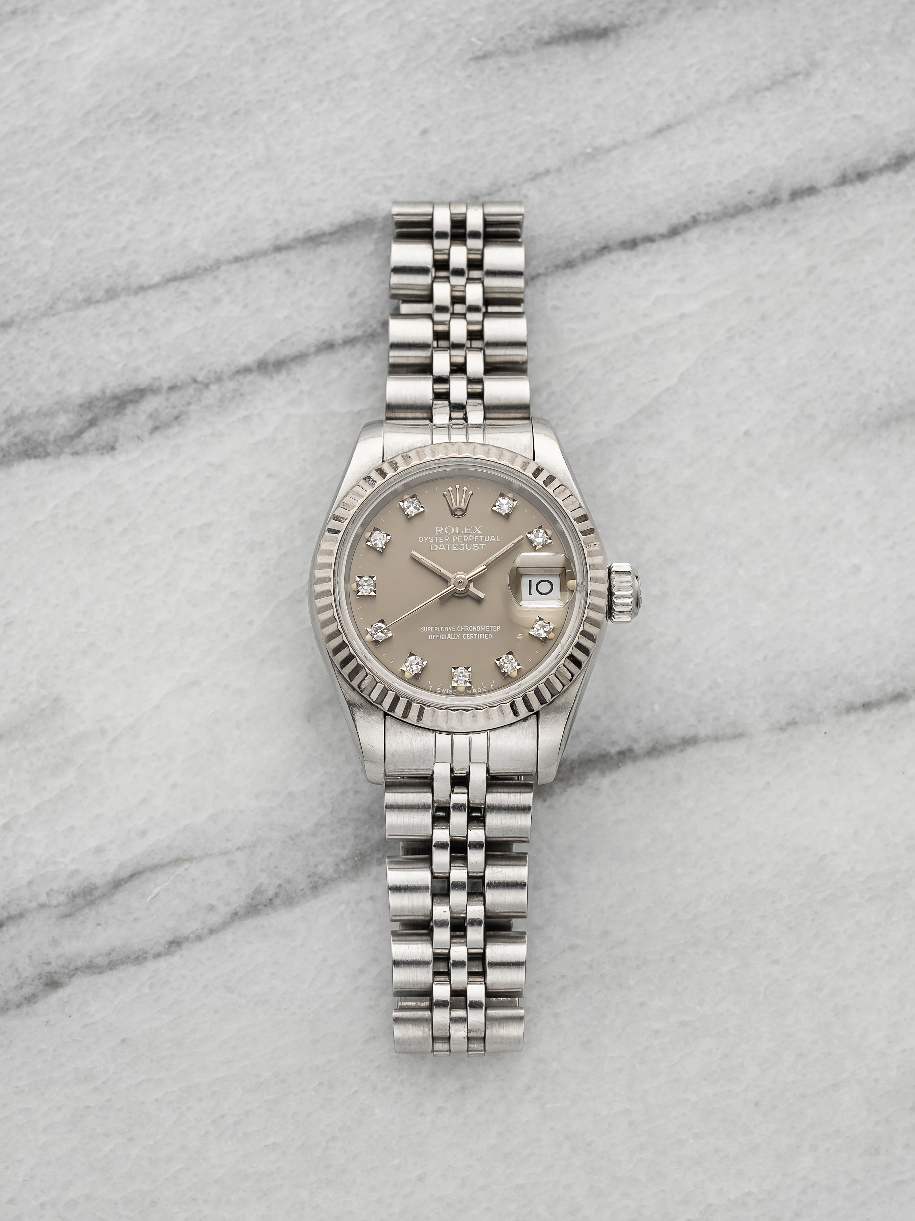 Vintage 1988 Rolex Lady Datejust 69174 Steel WG Ghost Diamond Dial Auto 26mm