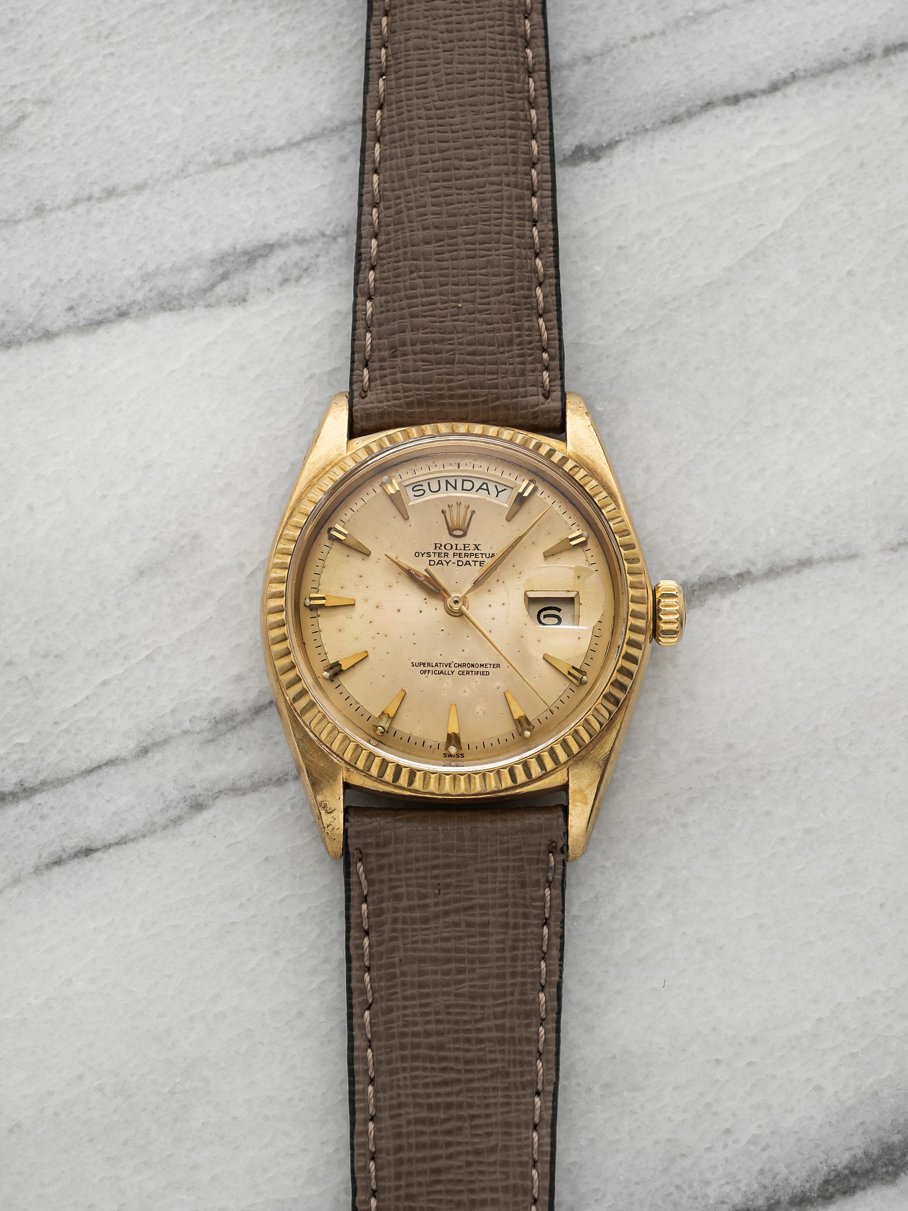 Vintage 1960s Rolex Day-Date 1803 18k YG Champagne Claw Dial Auto 36mm