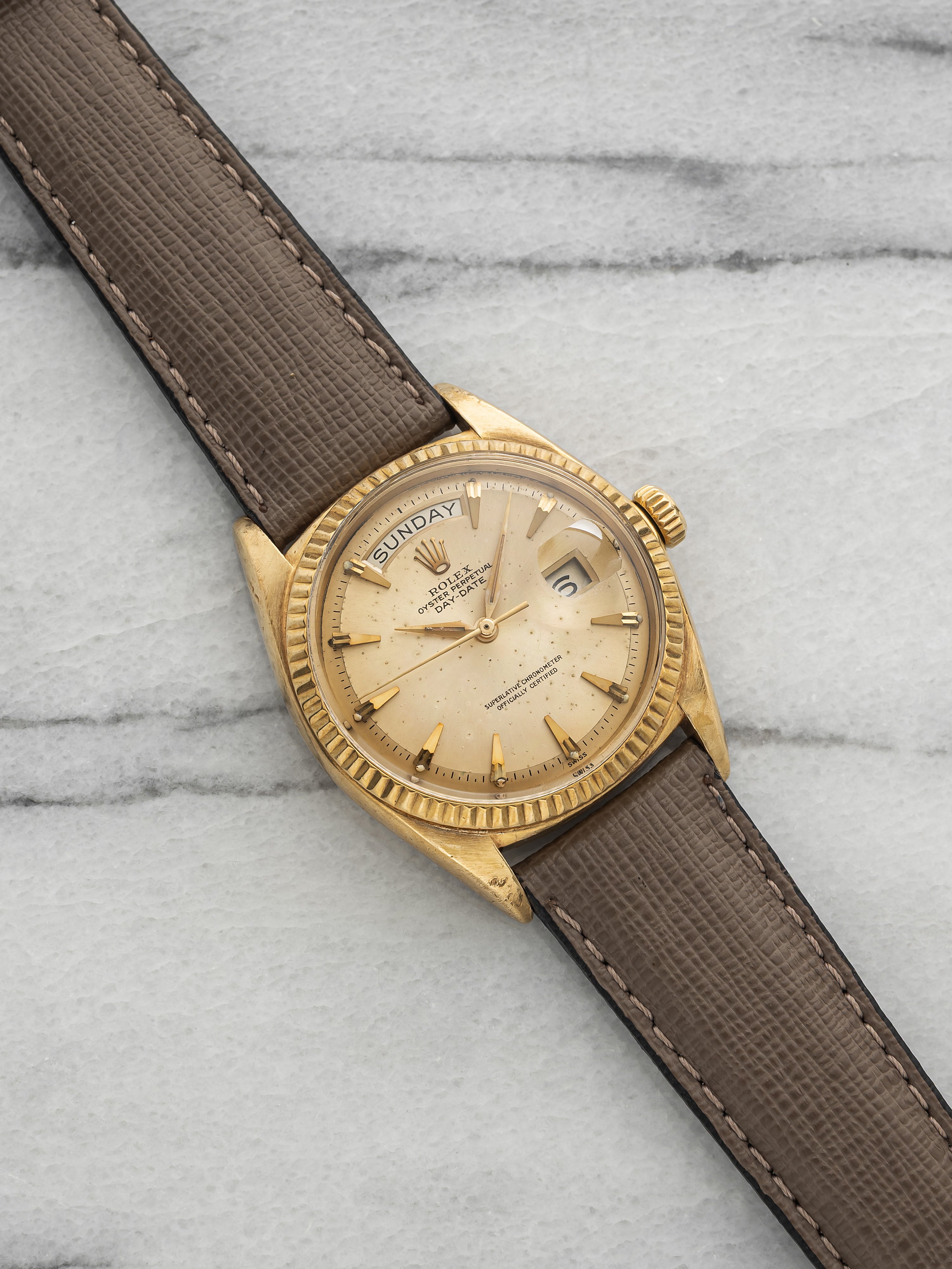 Vintage 1960s Rolex Day-Date 1803 18k YG Champagne Claw Dial Auto 36mm