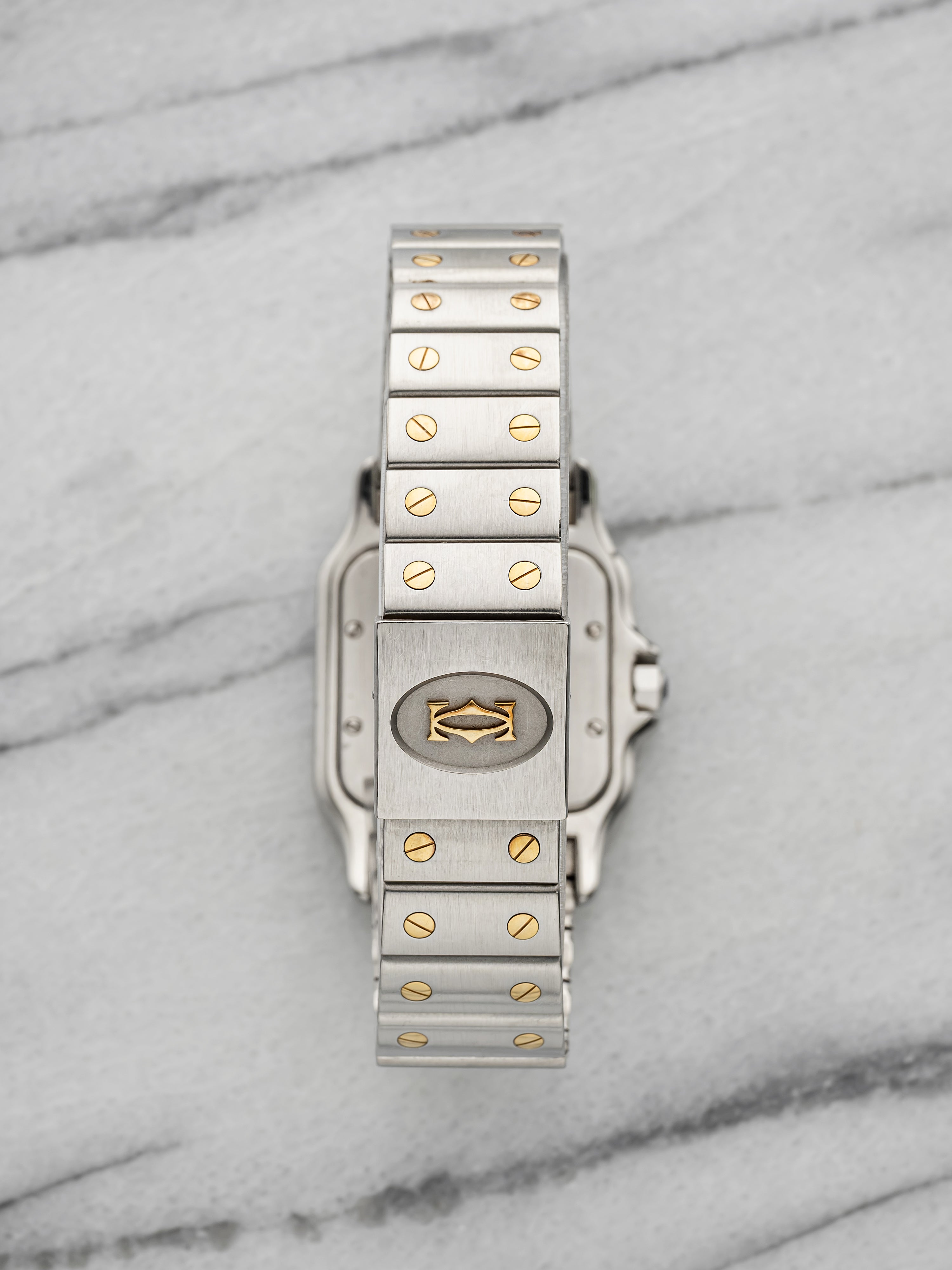 Vintage 1990s Cartier Santos 119901 Two Tone Roman Moonphase Dial Quartz 27mm