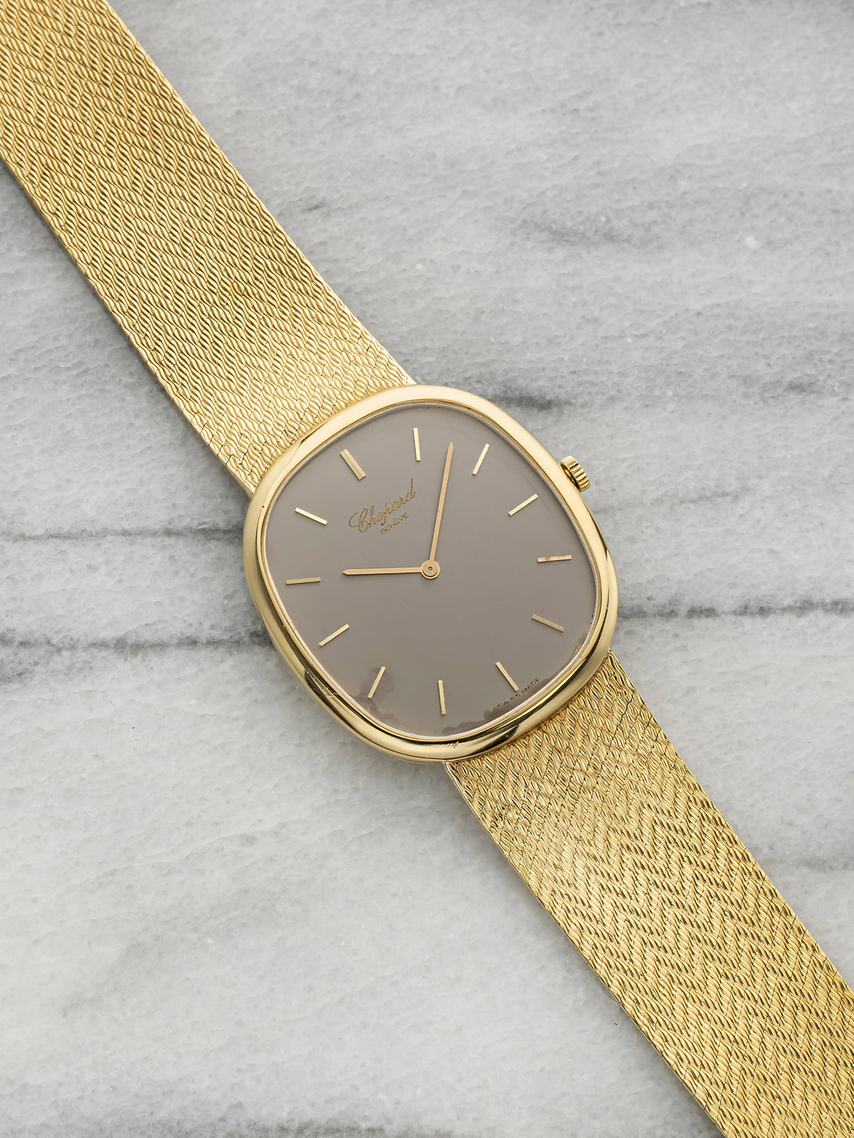 Vintage 1970s Chopard Ellipse 2152 18K YG Matte Grey Dial Quartz 30mm
