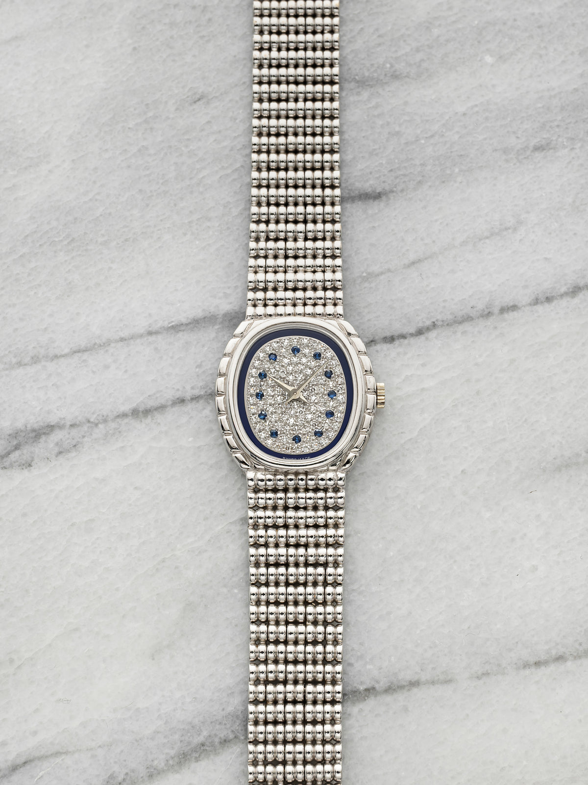 Vintage 1980s Audemars Piguet Ladies 18K WG Lapis Diamond Sapphire Dial 20mm