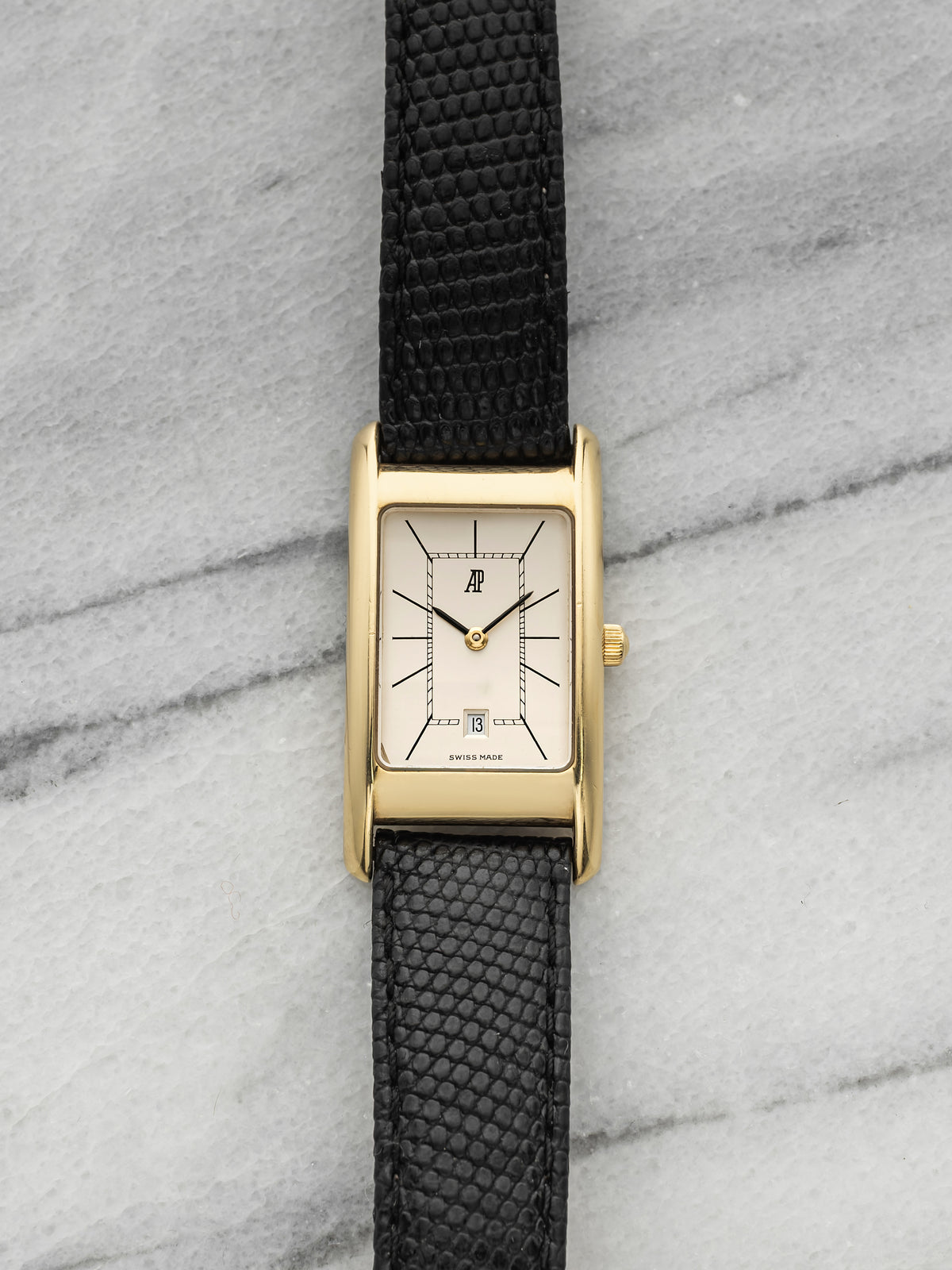 Vintage 1980s Audemars Piguet Tank 67324BA 18K YG Silver Dial Quartz 21mm