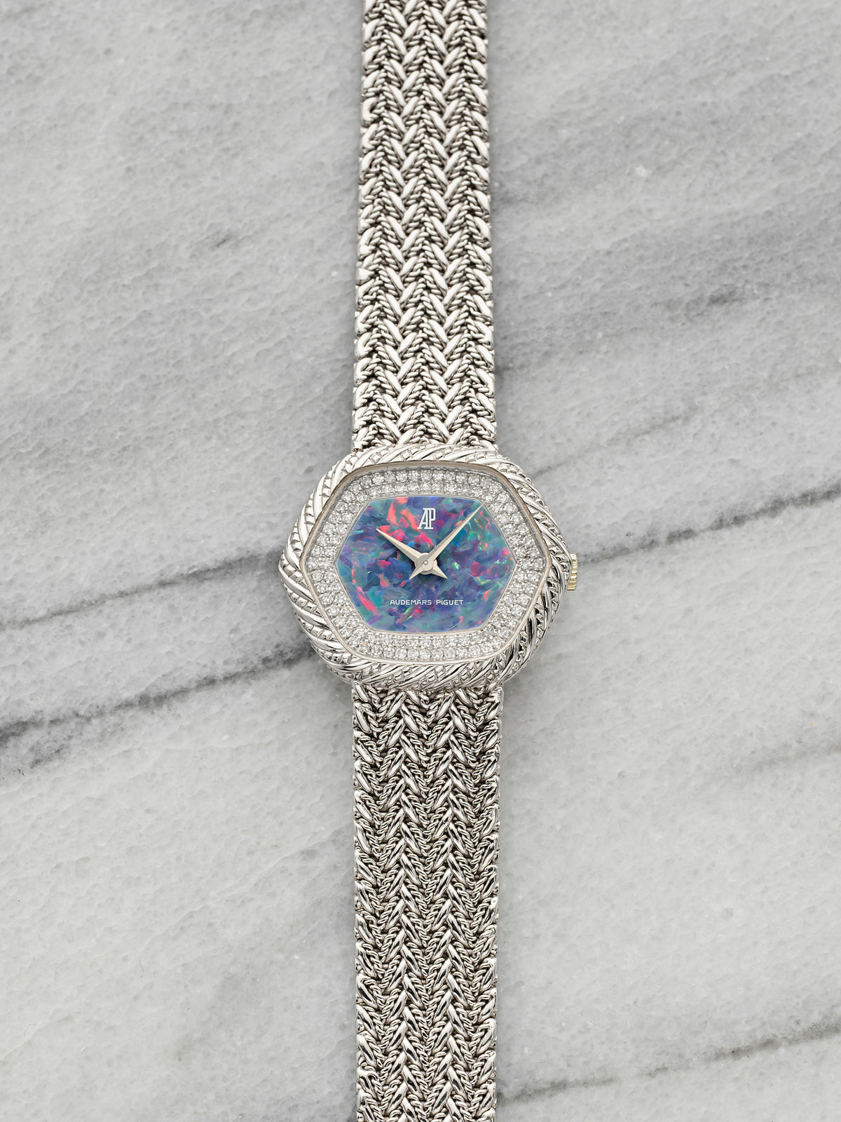 Vintage 1970s Audemars Piguet Ladies Dress 18K WG Opal Diamond Pave Manual 23mm
