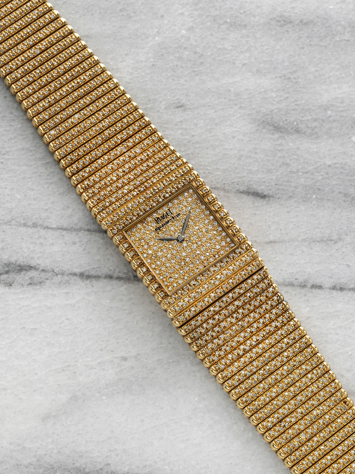Vintage 1970s Piaget Emperador 7131 C 515 18K YG Diamond Pave Dial Quartz 25mm