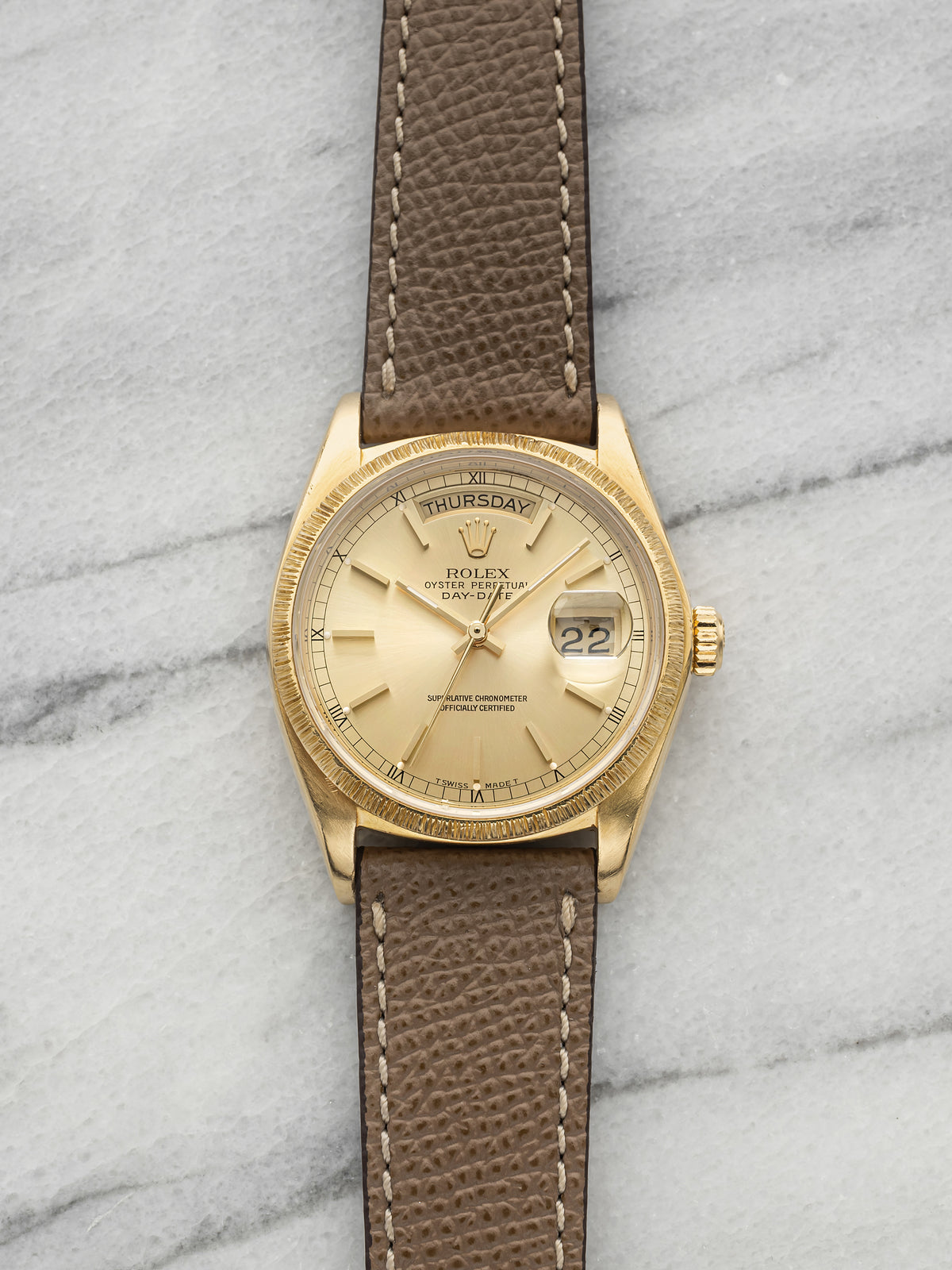 Vintage 1978 Rolex Day-Date 18078 18K Yellow Gold Champagne Dial Auto 36mm