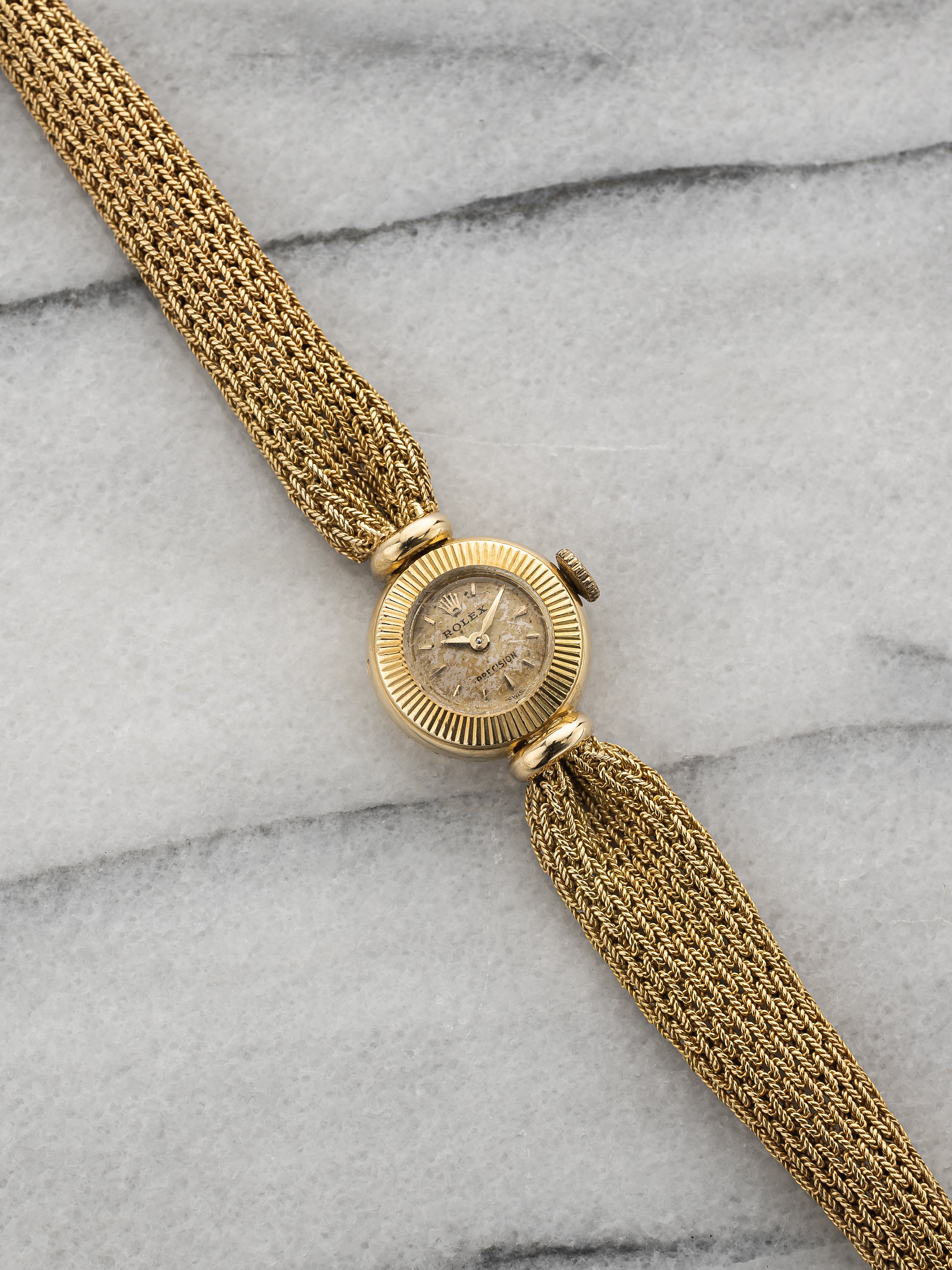 Rolex Ladies Integrated Bracelet – 18K Gold Patina White Dial