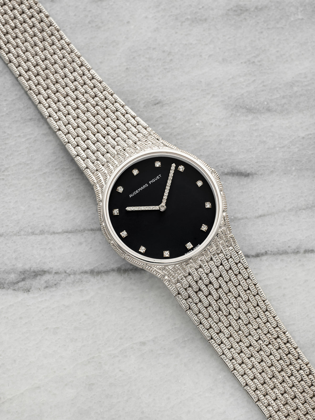 Vintage 1970s Audemars Piguet Cobra 18K White Gold Blue Diamond Dial Manual 33mm