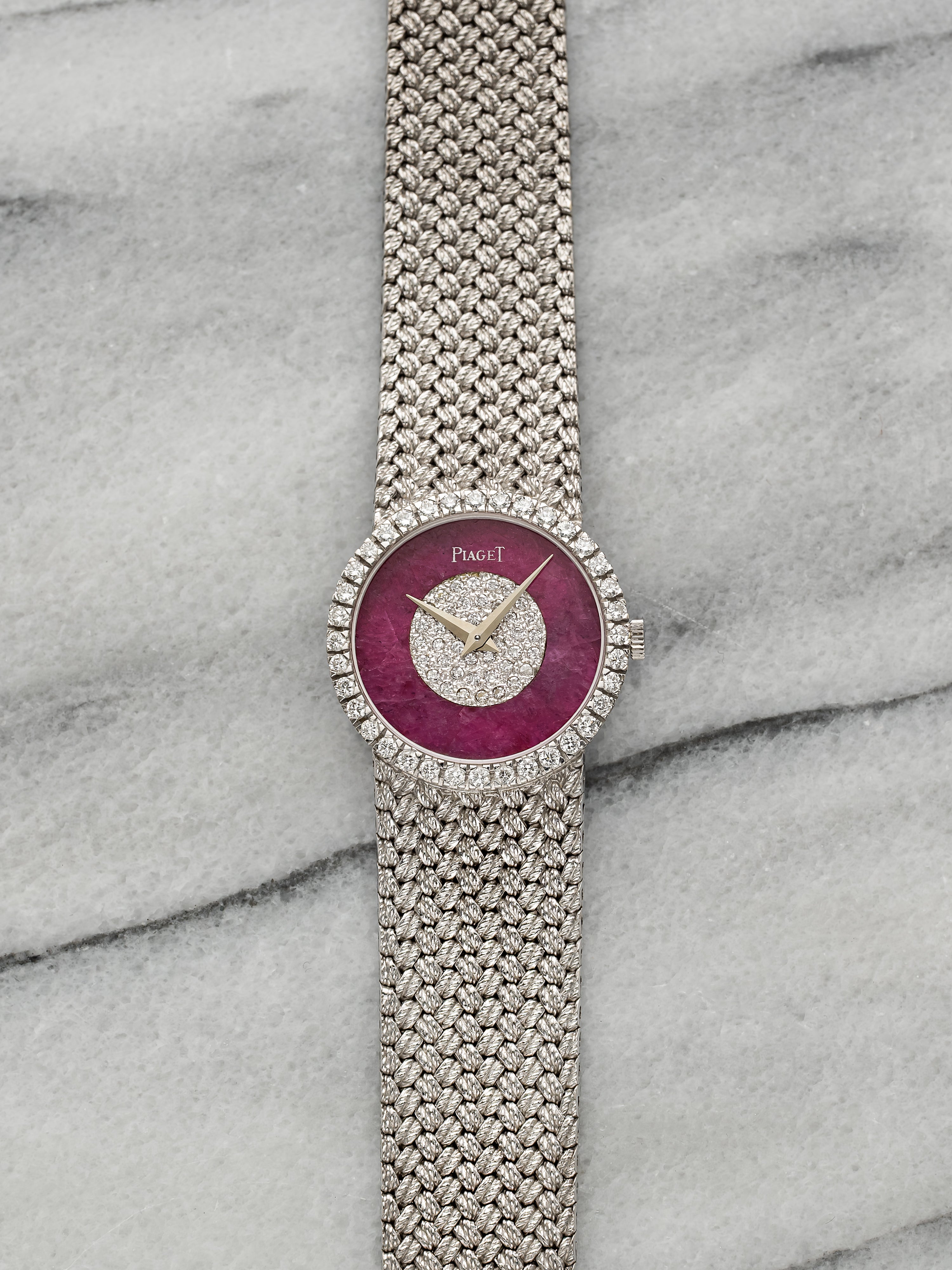 Piaget Bracelet Watch 9706 - Integrated White Gold, Rubellite Pavé Dial
