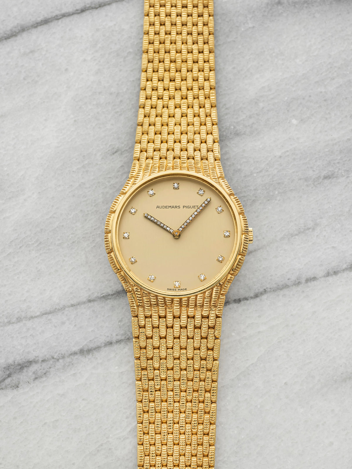 Vintage 1970s Audemars Piguet Cobra 18K Yellow Gold Diamond Dial Manual 33mm