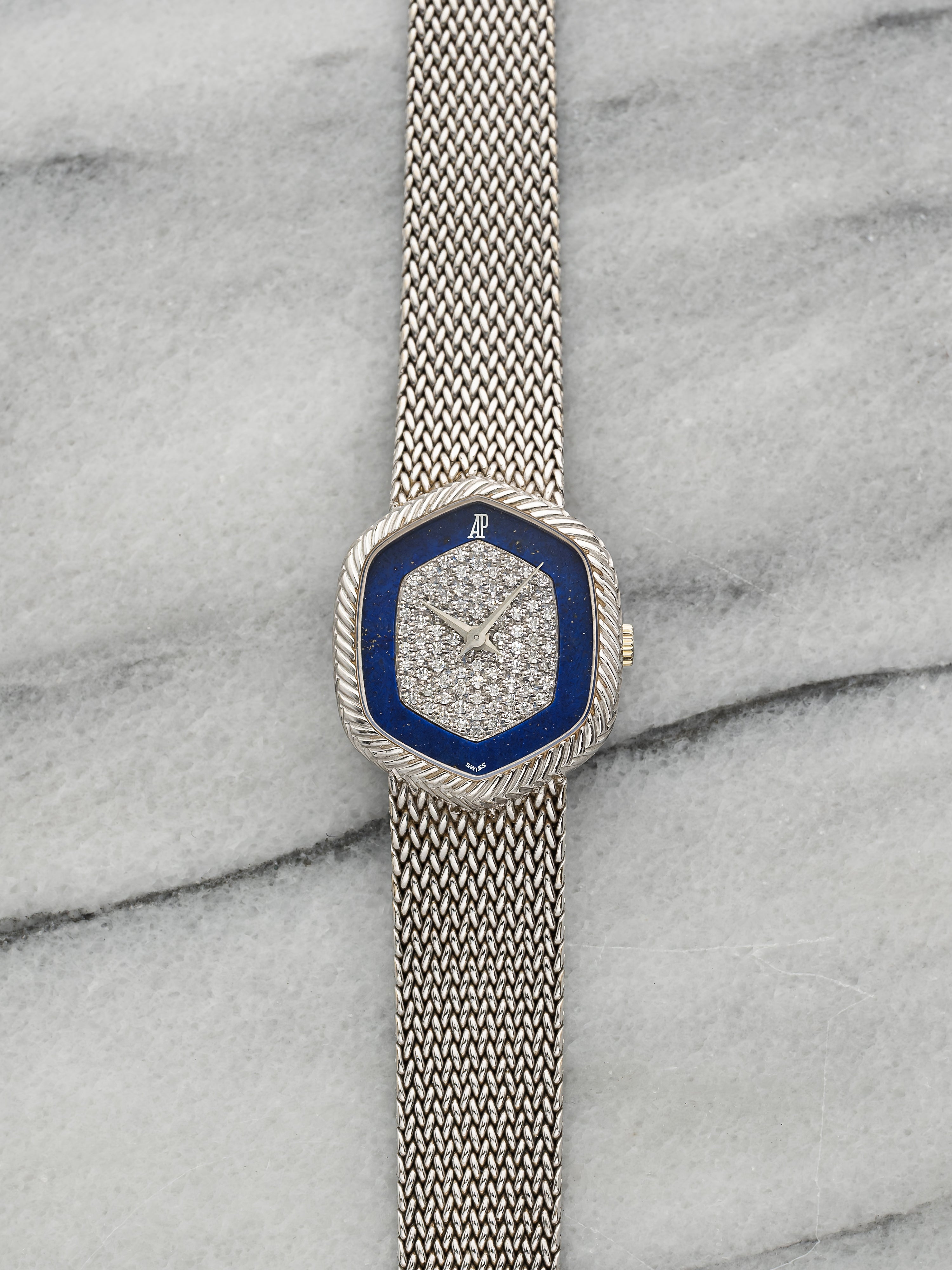 Audemars Piguet 929 - Intergrated White Gold, Lapis and Pavé Dial