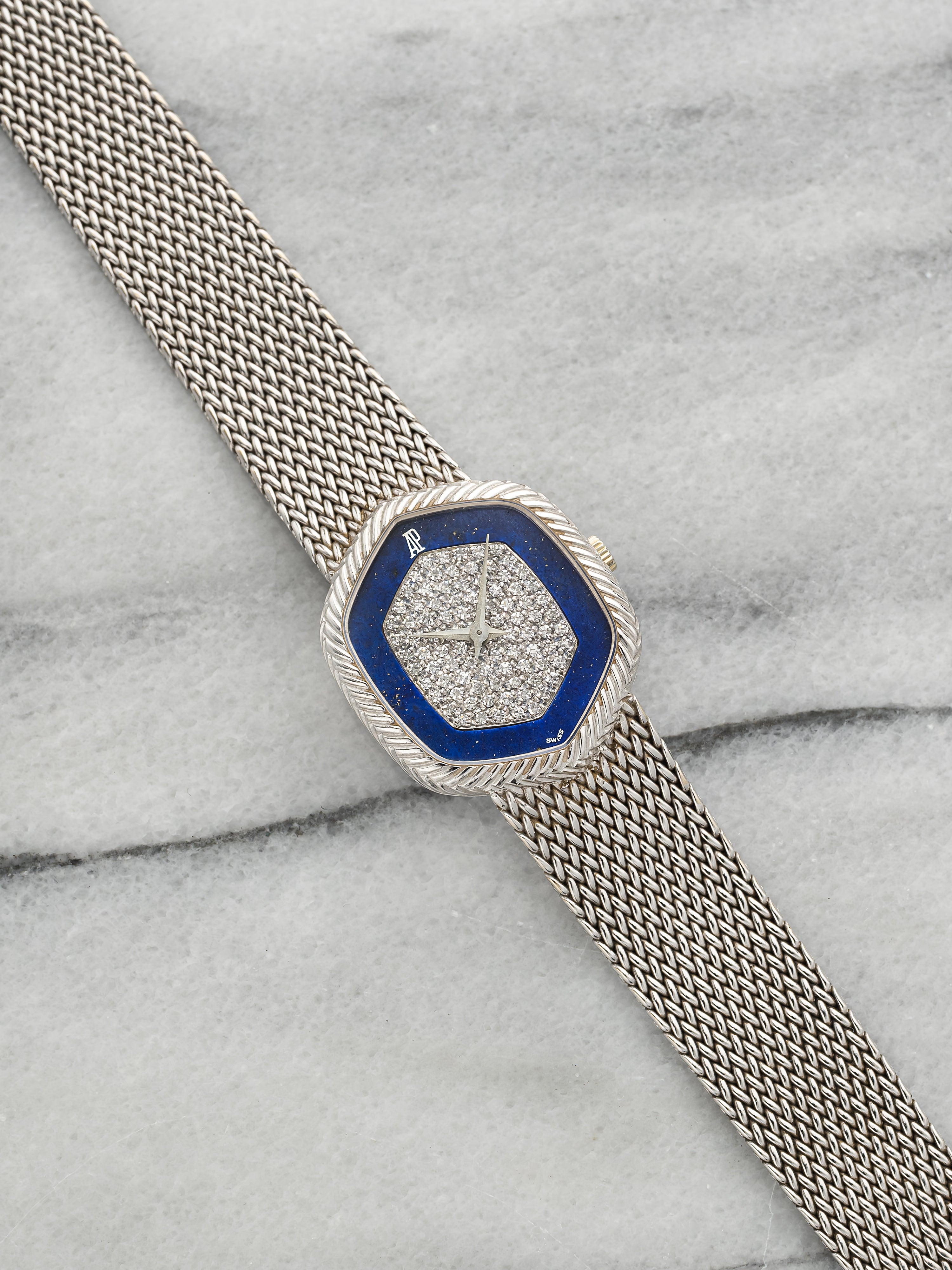 Audemars Piguet 929 - Intergrated White Gold, Lapis and Pavé Dial