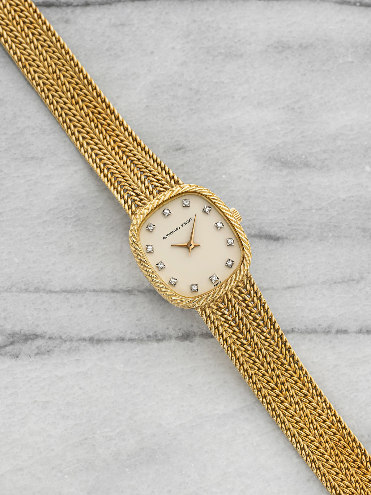 Vintage 1970s Audemars Piguet Lady Ellipse 18K YG Cream Diamond Dial Manual 22mm