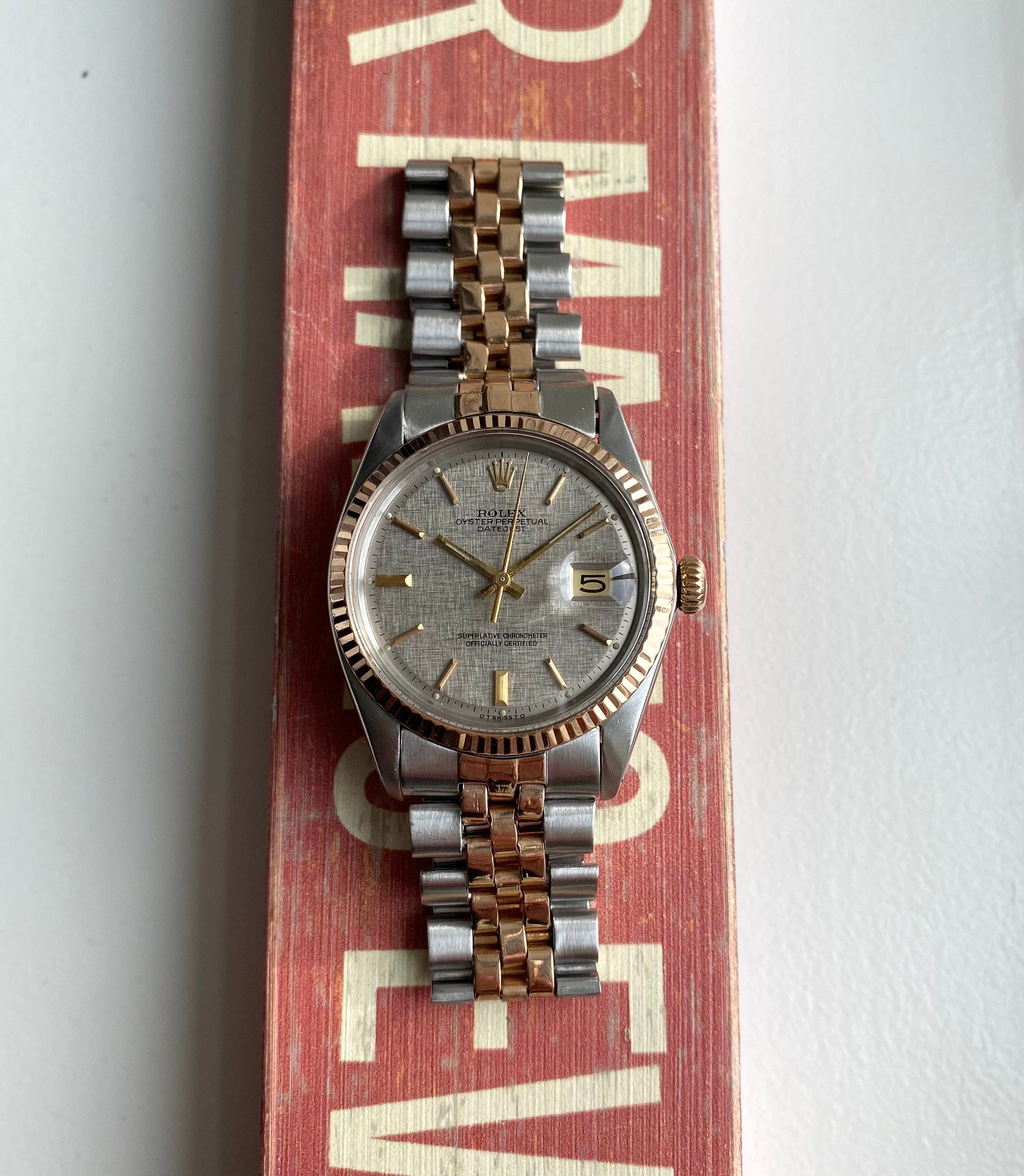 Rolex Datejust ref. 1601 — Two-tone Rose Gold Linen Dial