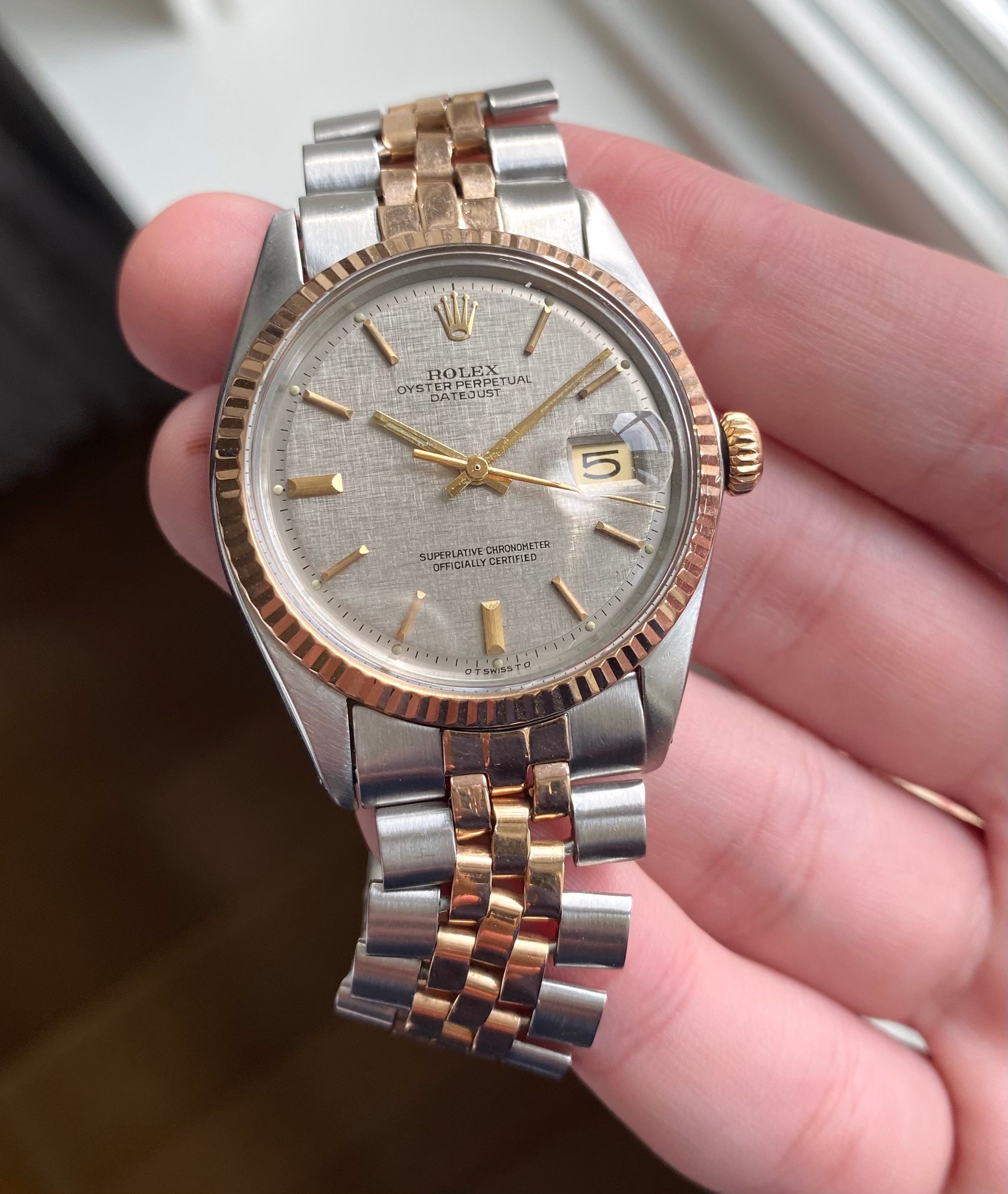 Rolex Datejust ref. 1601 — Two-tone Rose Gold Linen Dial