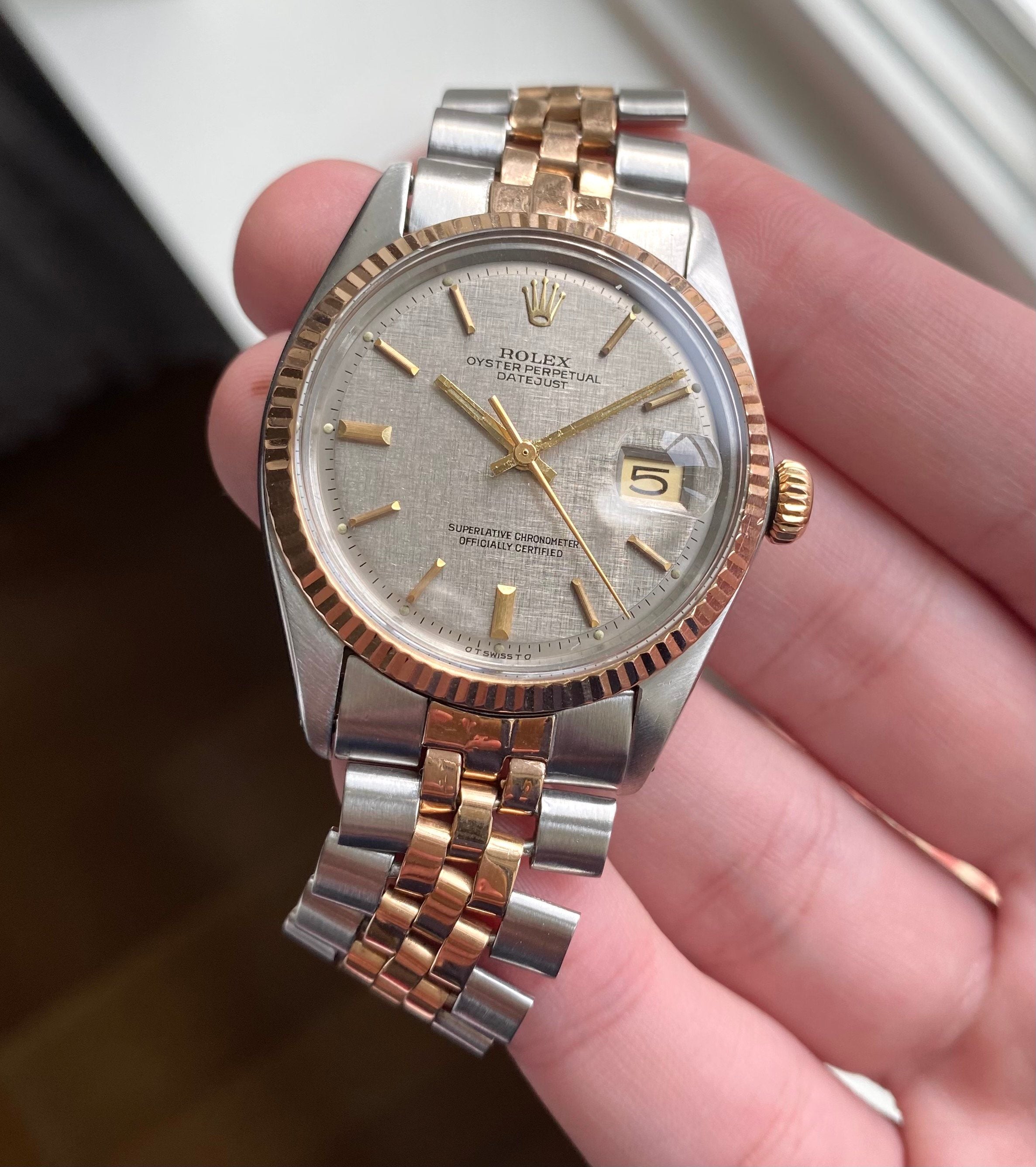 Rolex Datejust ref. 1601 — Two-tone Rose Gold Linen Dial