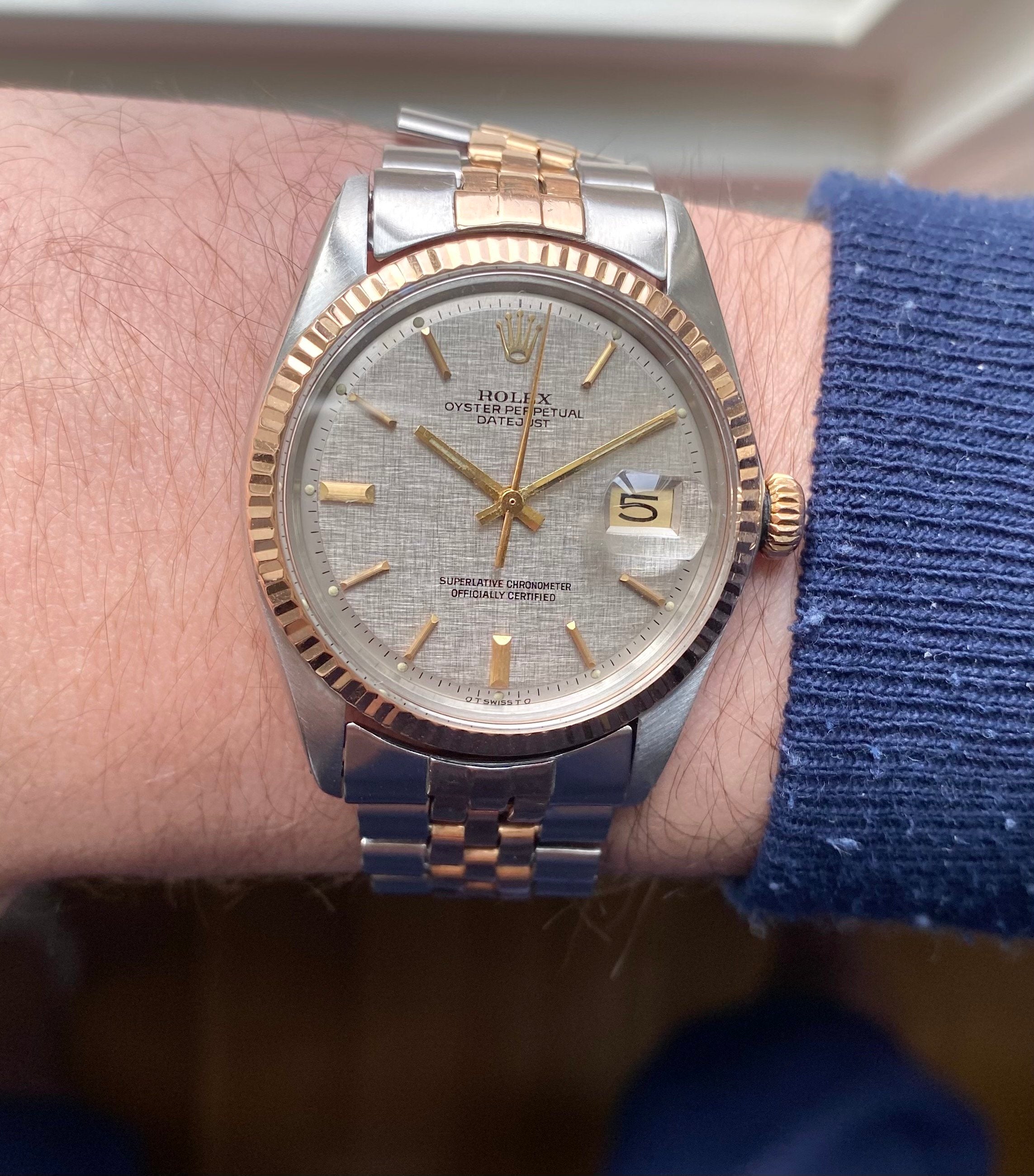 Rolex Datejust ref. 1601 — Two-tone Rose Gold Linen Dial