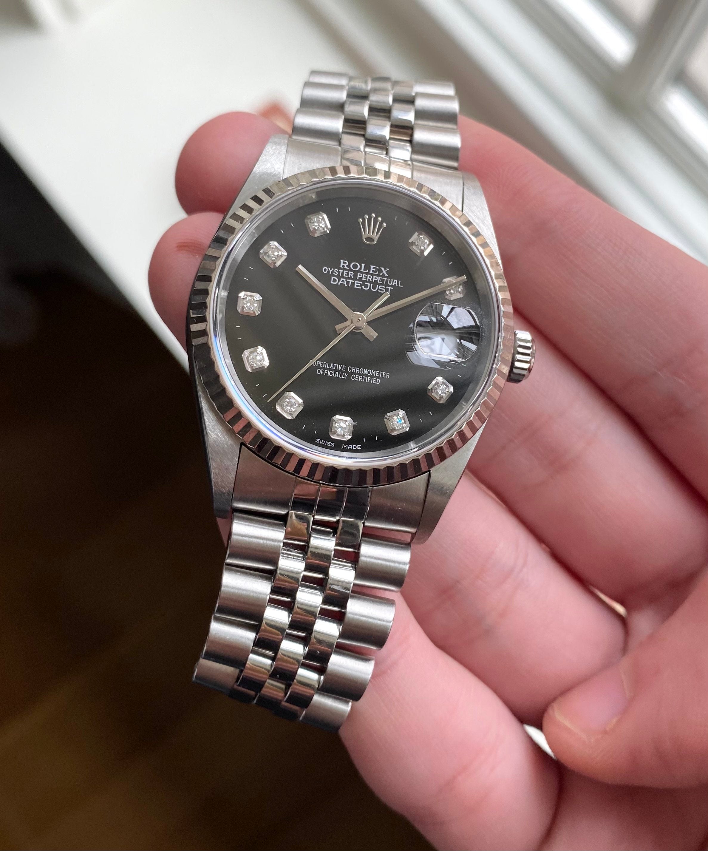 Rolex Datejust ref. 16234G — Diamond Dial with Papers