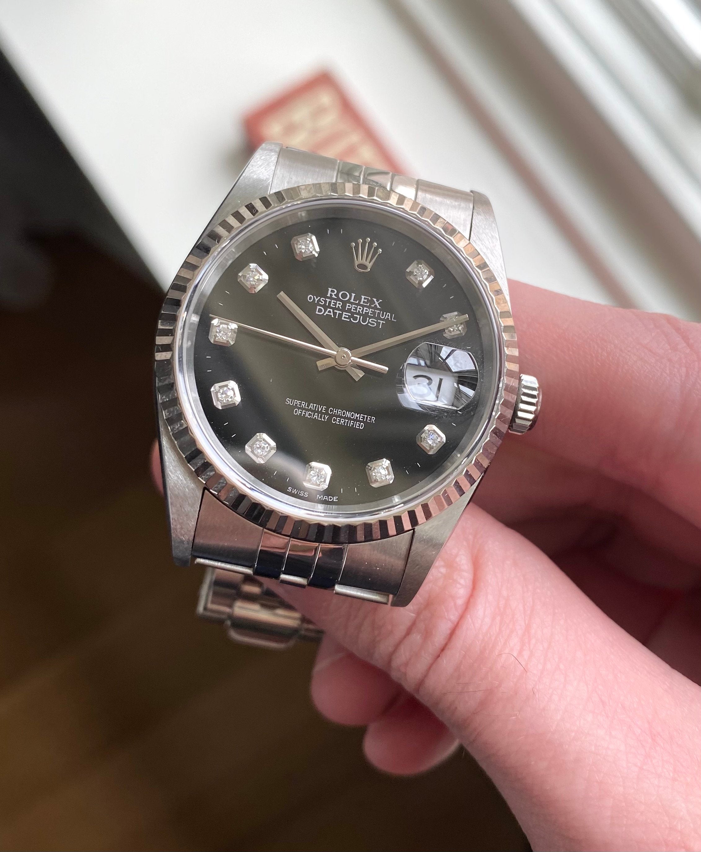 Rolex Datejust ref. 16234G — Diamond Dial with Papers