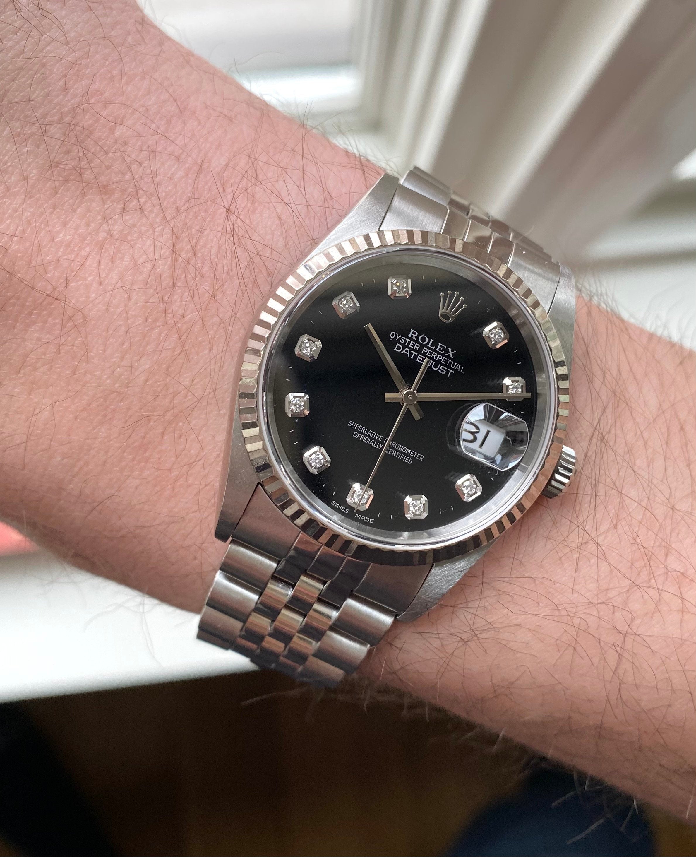 Rolex Datejust ref. 16234G — Diamond Dial with Papers