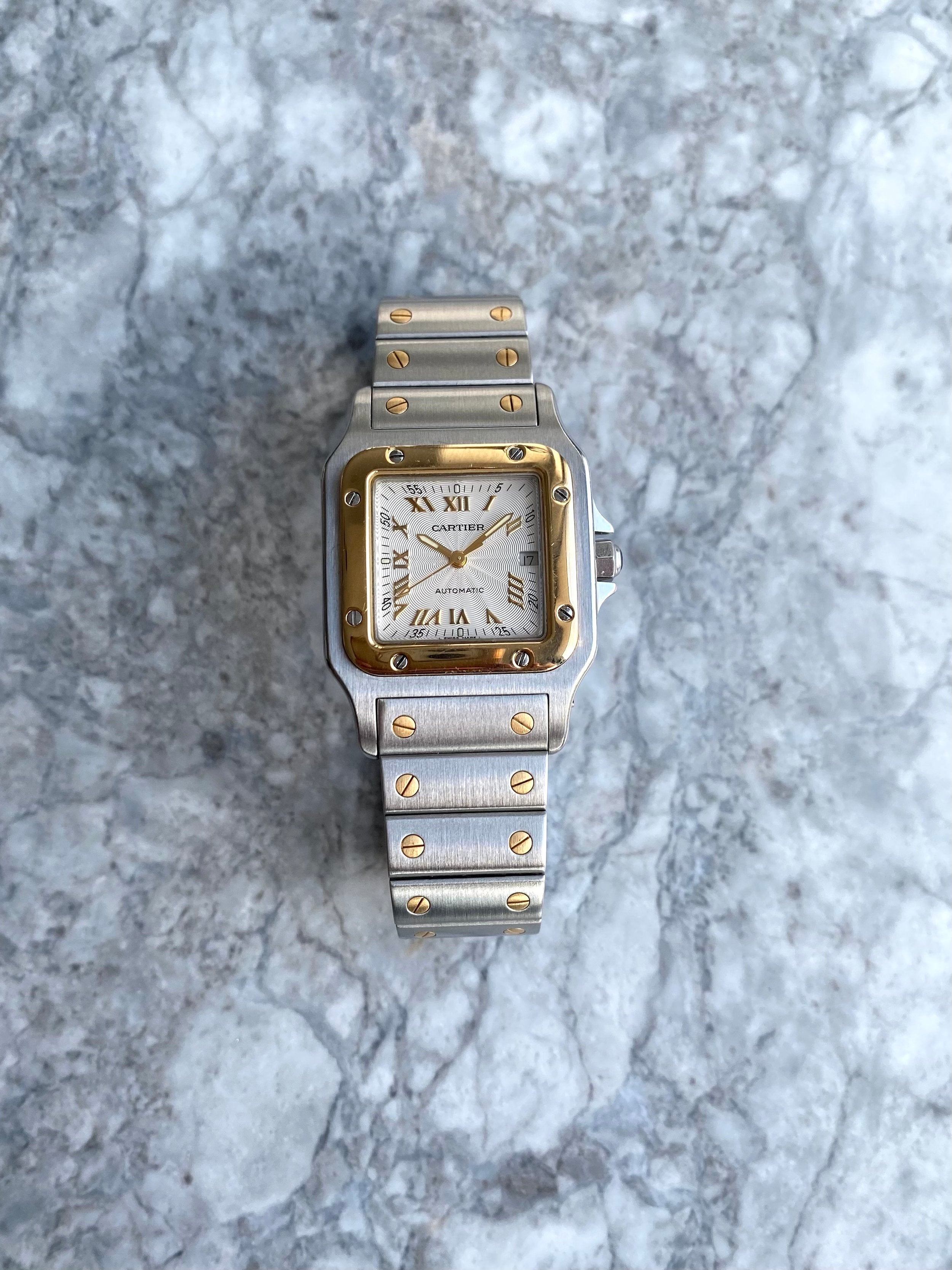 Cartier Santos 2319 - Two Tone Guiolloche Dial.