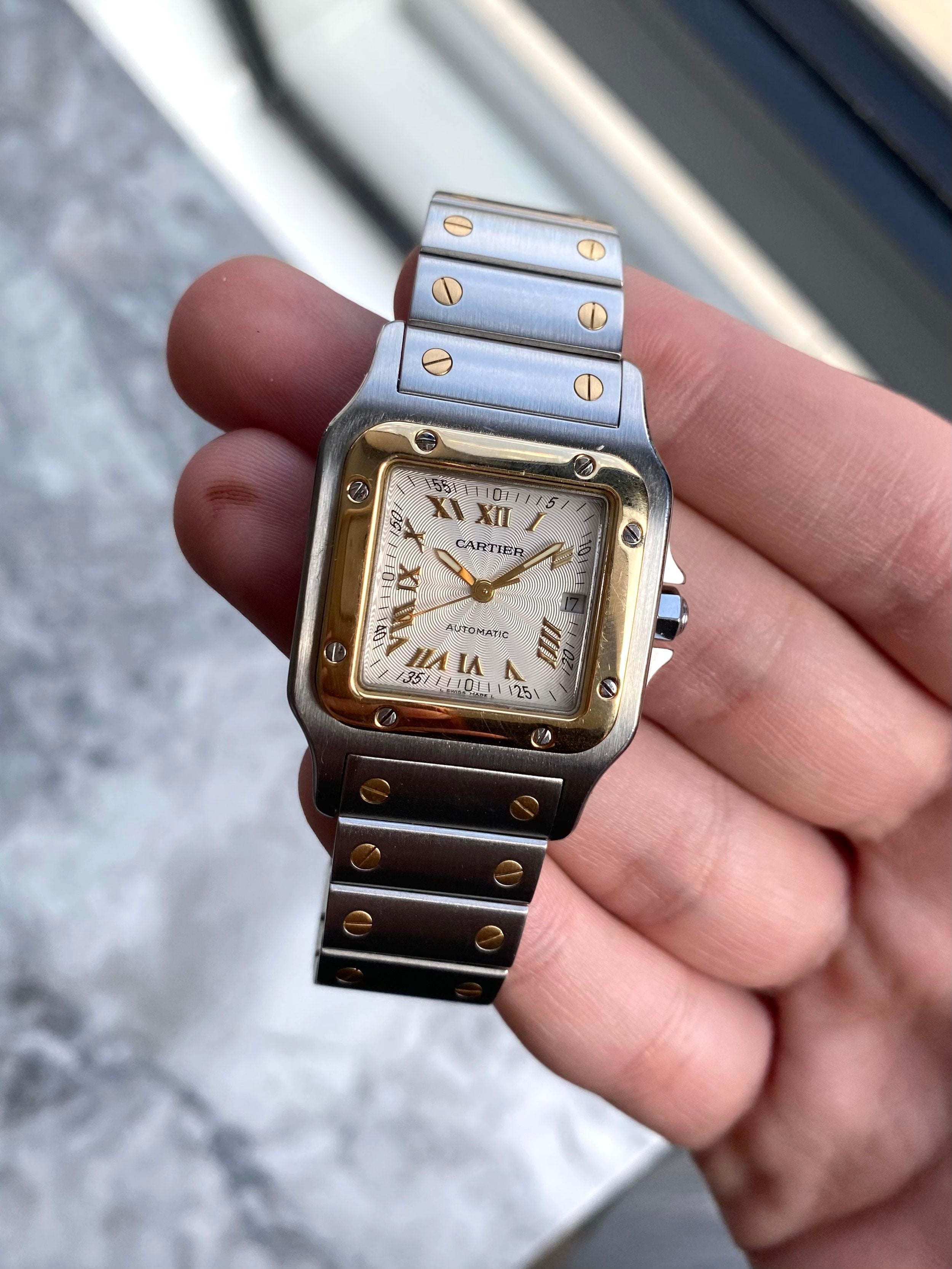 Cartier Santos 2319 - Two Tone Guiolloche Dial.