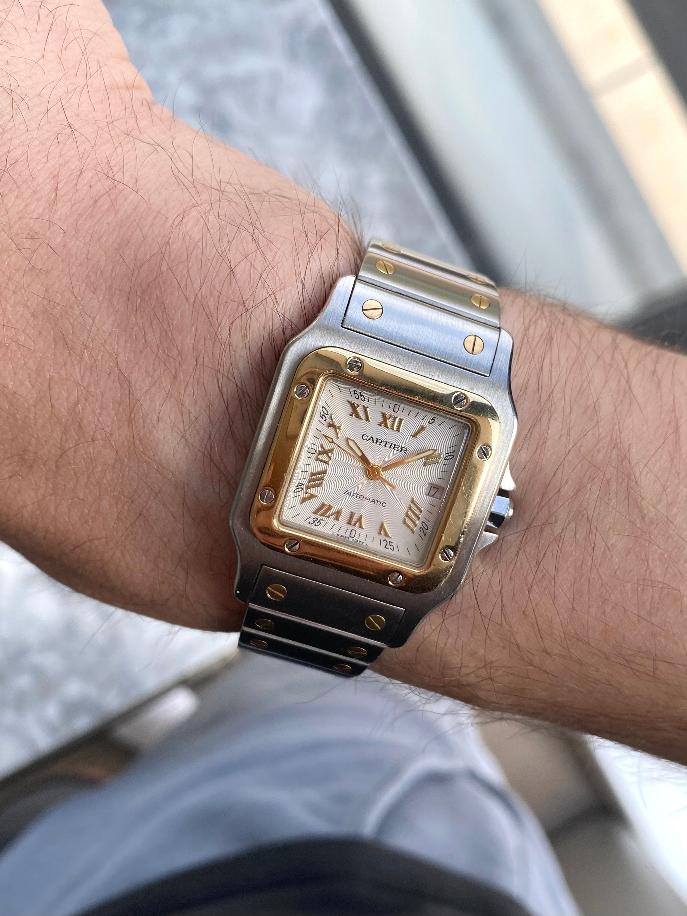 Cartier Santos 2319 - Two Tone Guiolloche Dial.